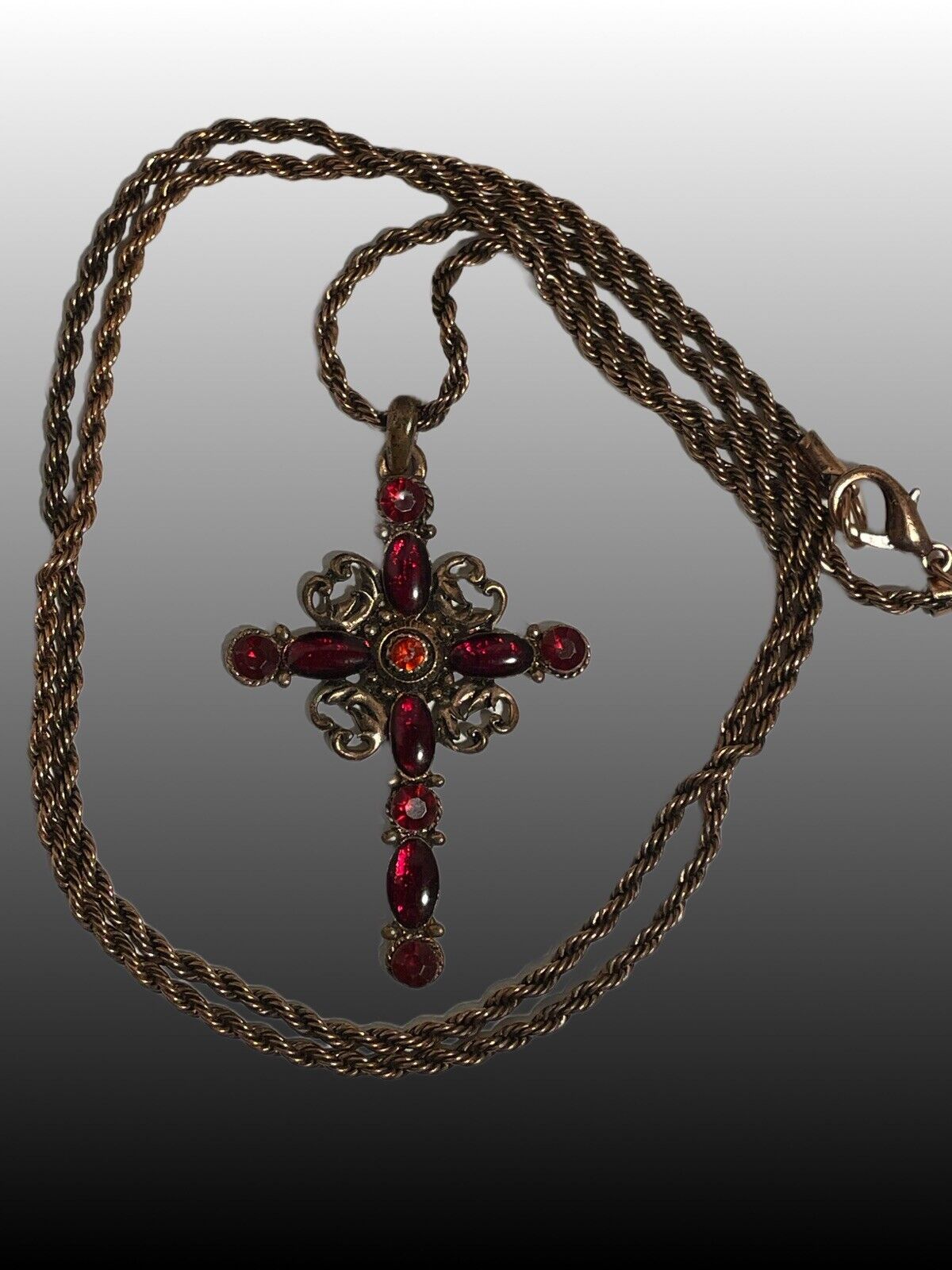 Copper Cross With Red Stones