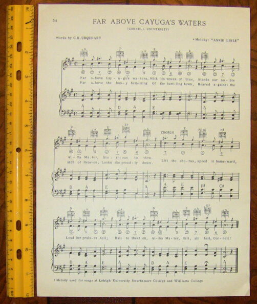 CORNELL UNIVERSITY Vintage Song Sheet c1938 