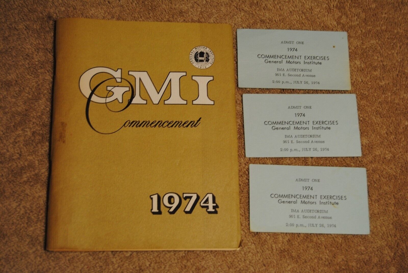 Vintage 1974 GMI Commencement and Three Admission Tickets General Motors Flint