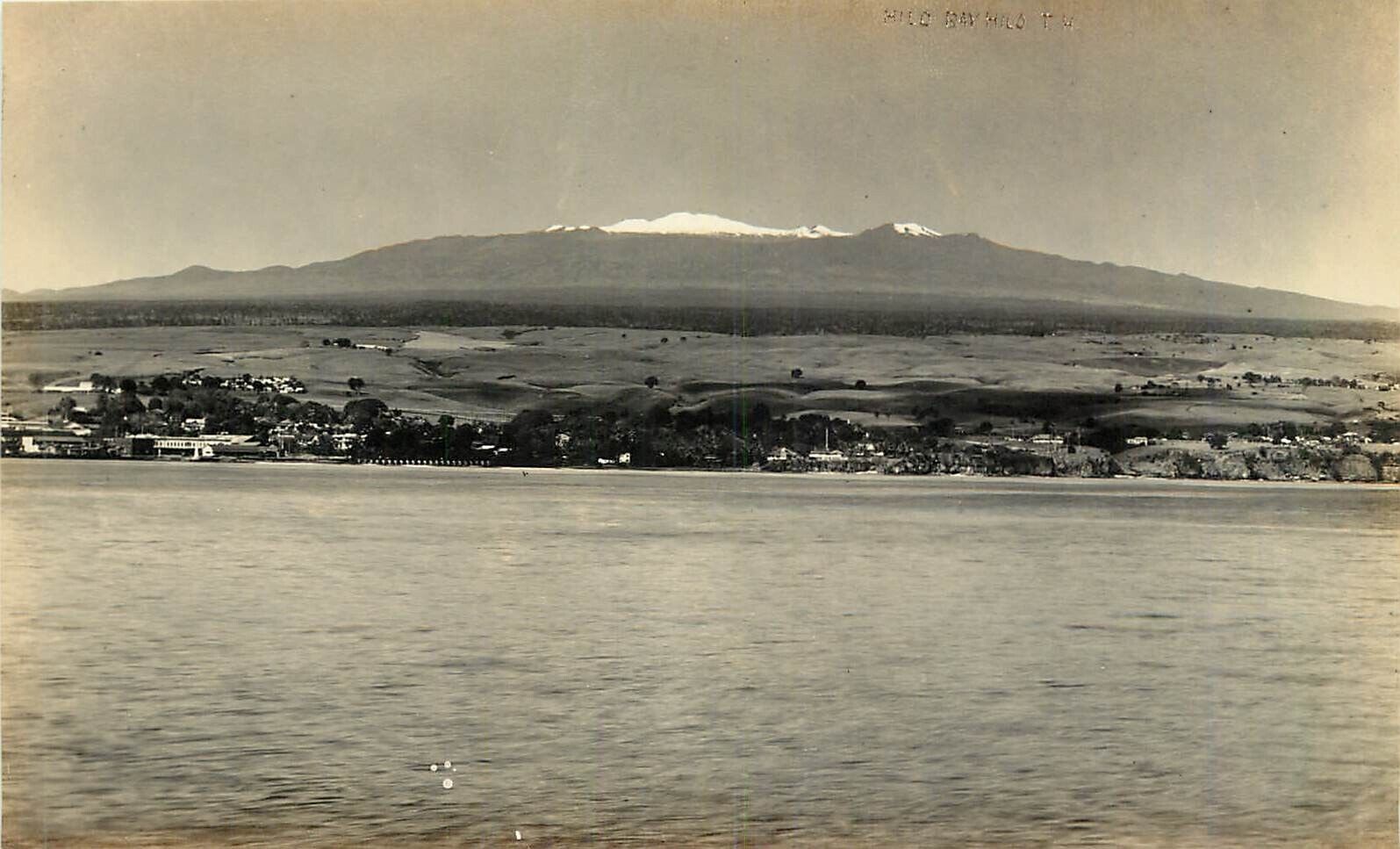 c1920 RPPC Postcard; Hilo Bay, Hilo T.H. Snowy Mauna Loa Volcano Hawaii Unposted