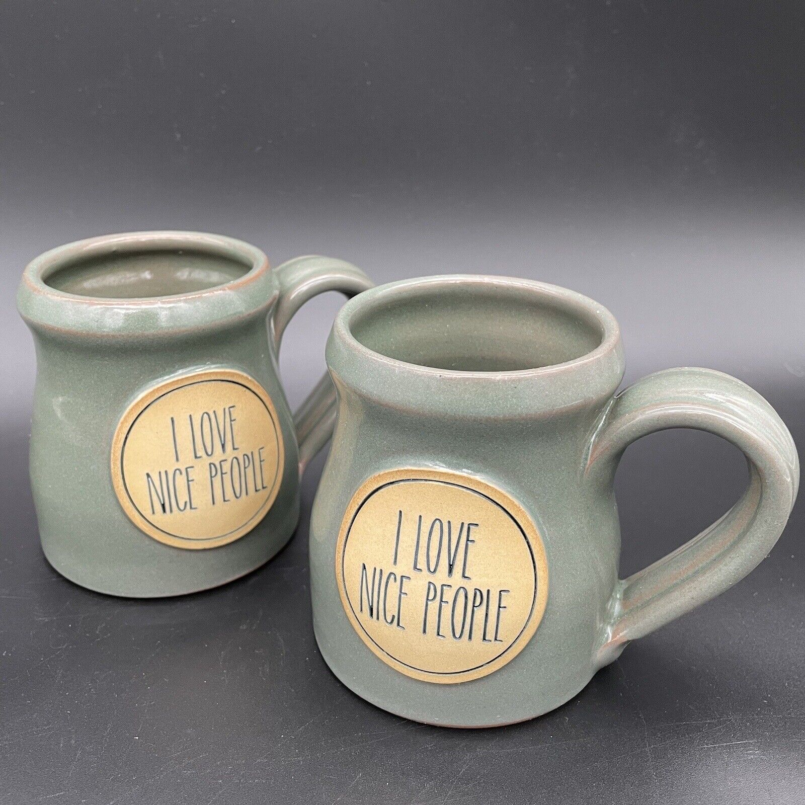 Pair of Deneen Pottery Coffee Mugs - 2017 - Handthrown - “I Love Nice People” ❤️