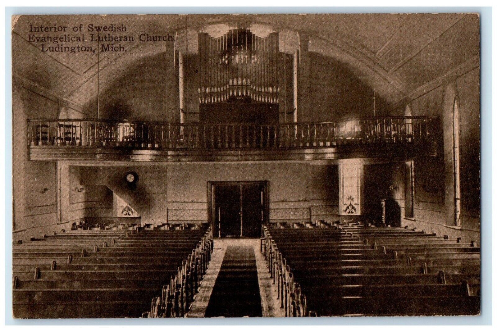 c1910\'s Interior Of Swedish Evangelical Lutheran Church Ludington MI Postcard