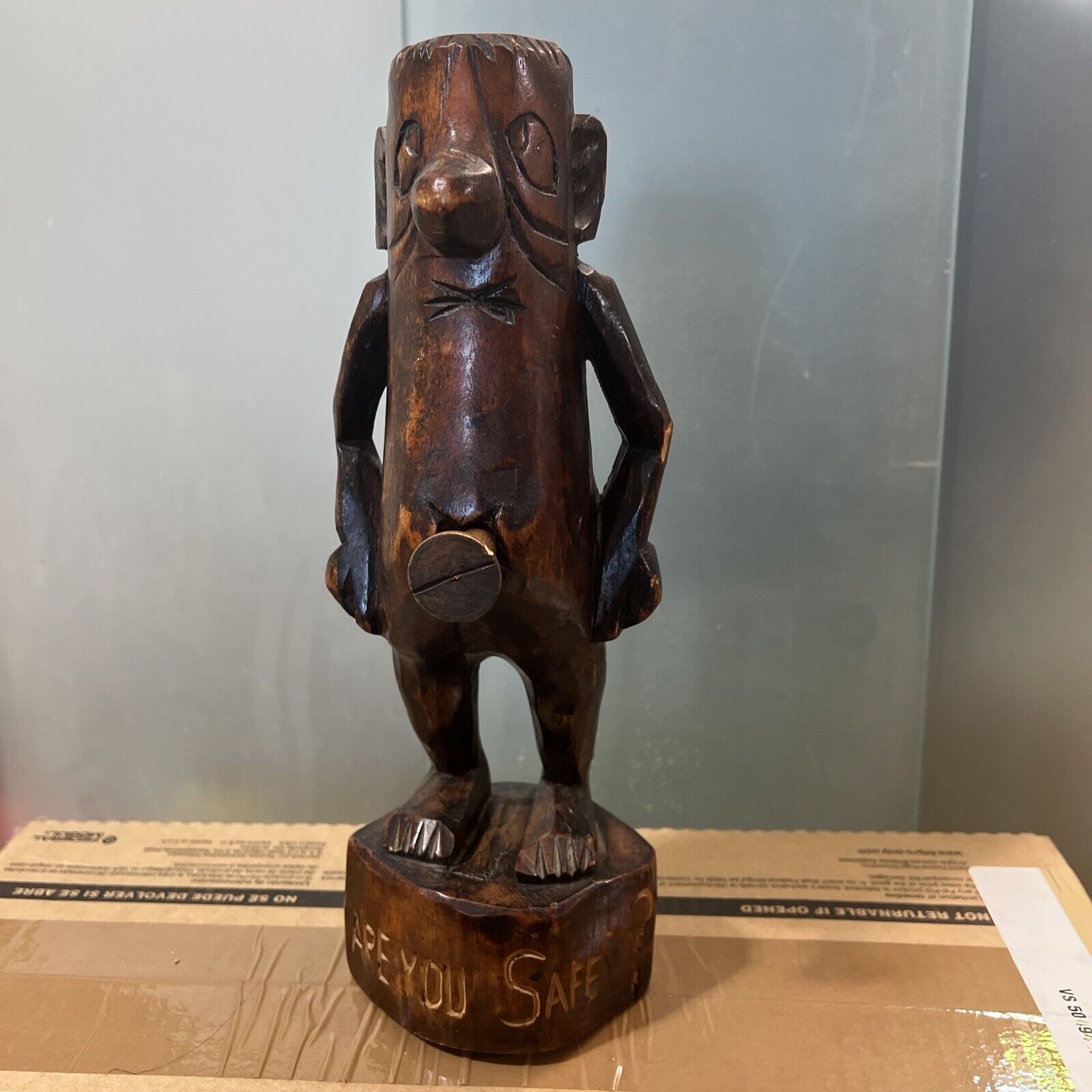 Vintage One Of A Kind Wood Carved Man With Removable Wooden Screw Father’s Day