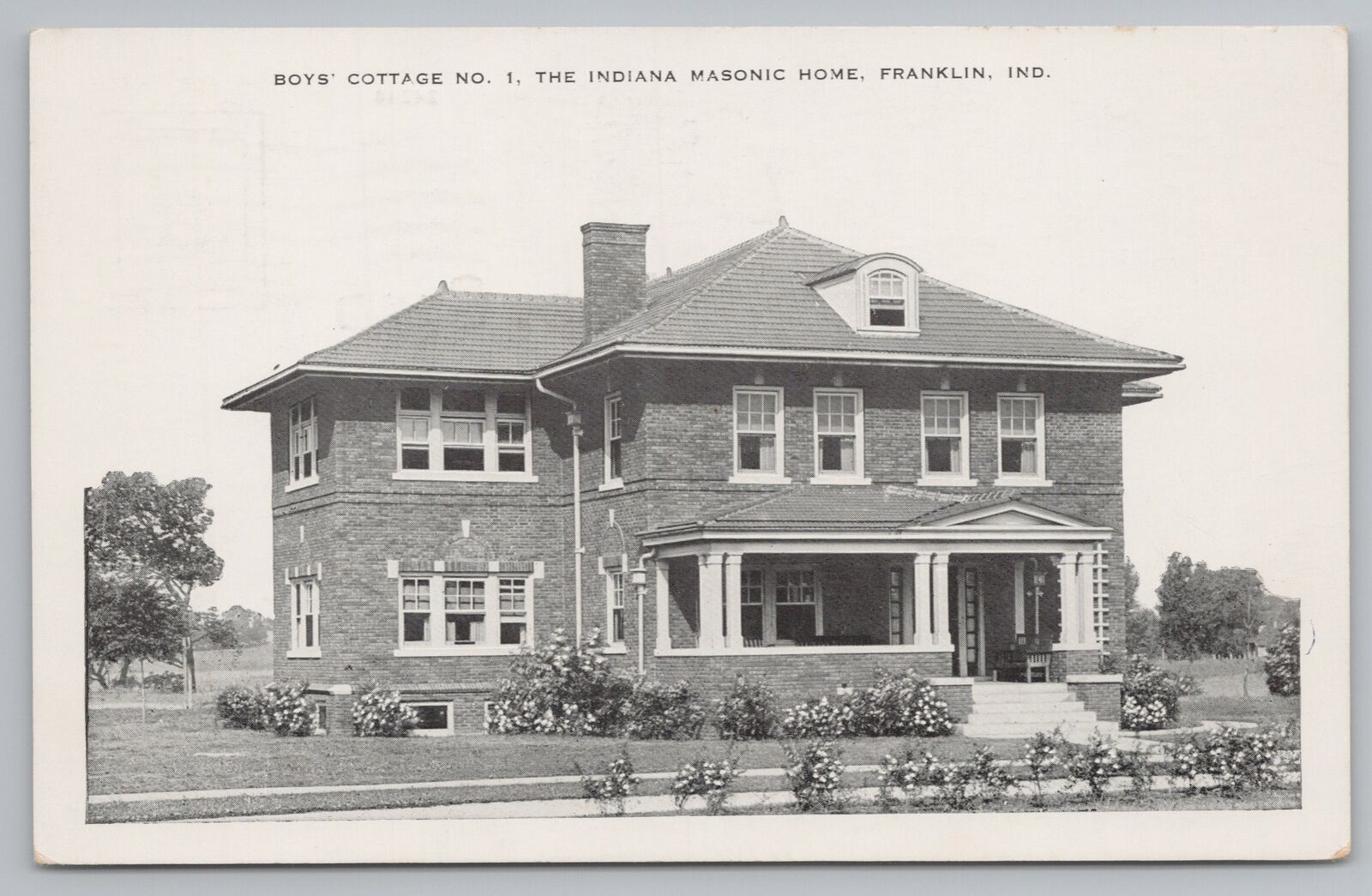 Franklin Indiana~Masonic Home Orphanage~Boys\' Cottage No 1~1930s B&W Postcard