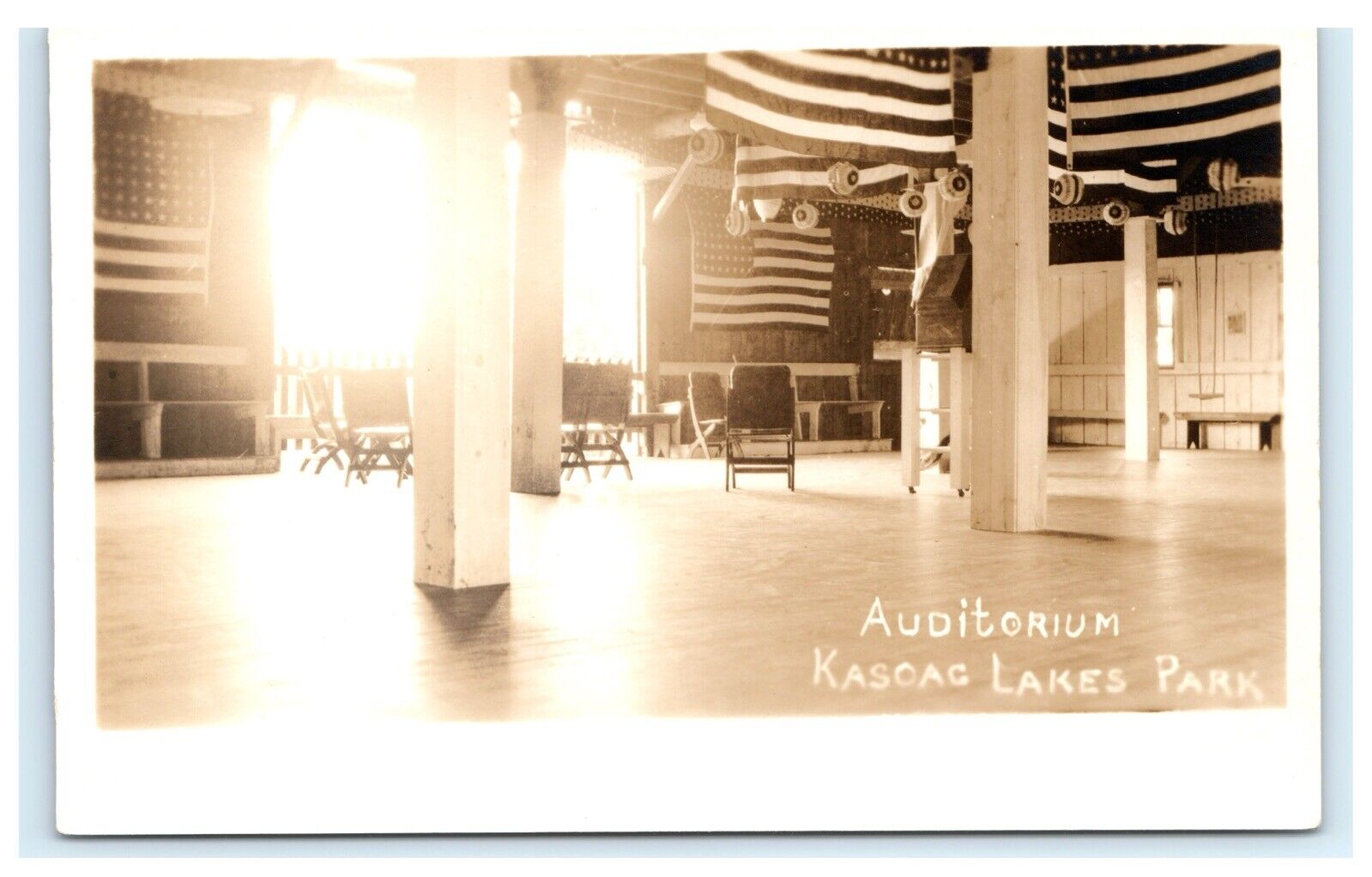 Auditorium Kasoag Lakes Park NY Oswego County RPPC Tug Hill Postcard G6
