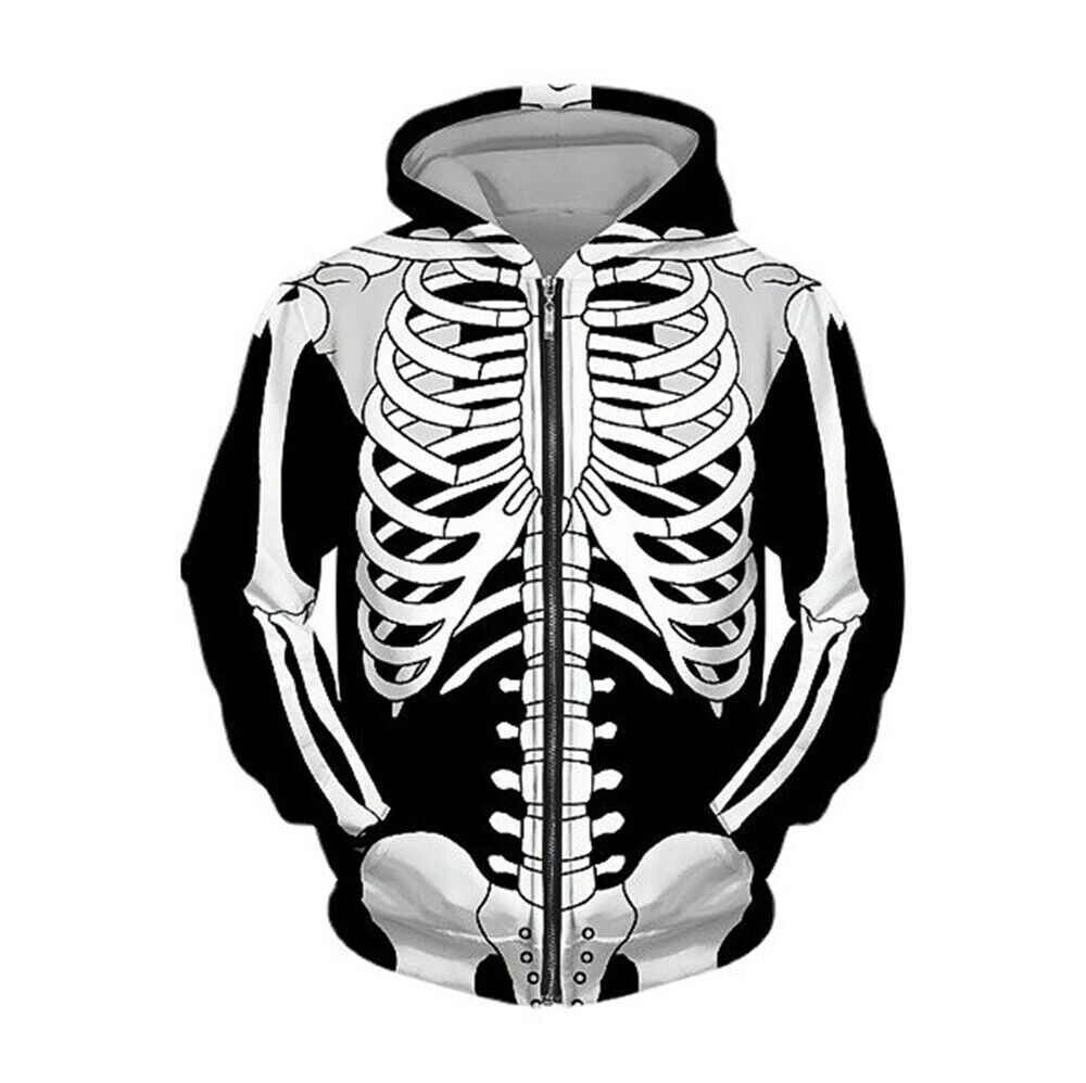 Men Halloween Skeleton Hoodie 3D Digital Print Cos Casual Hooded Sweatshirt