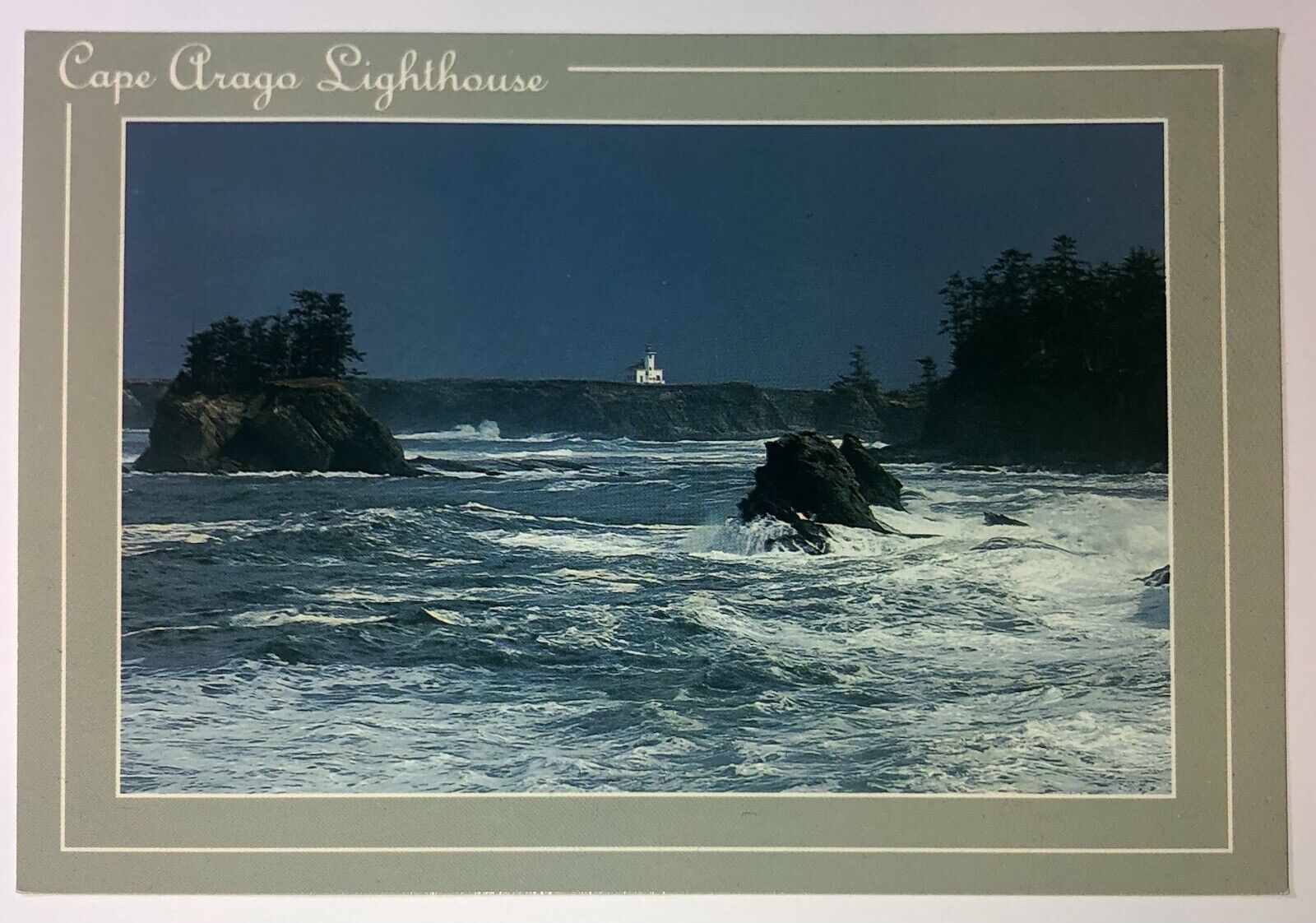 Postcard Cape Arago Lighthouse Coos Bay Oregon Waves Coast Photo by Larry Geddis