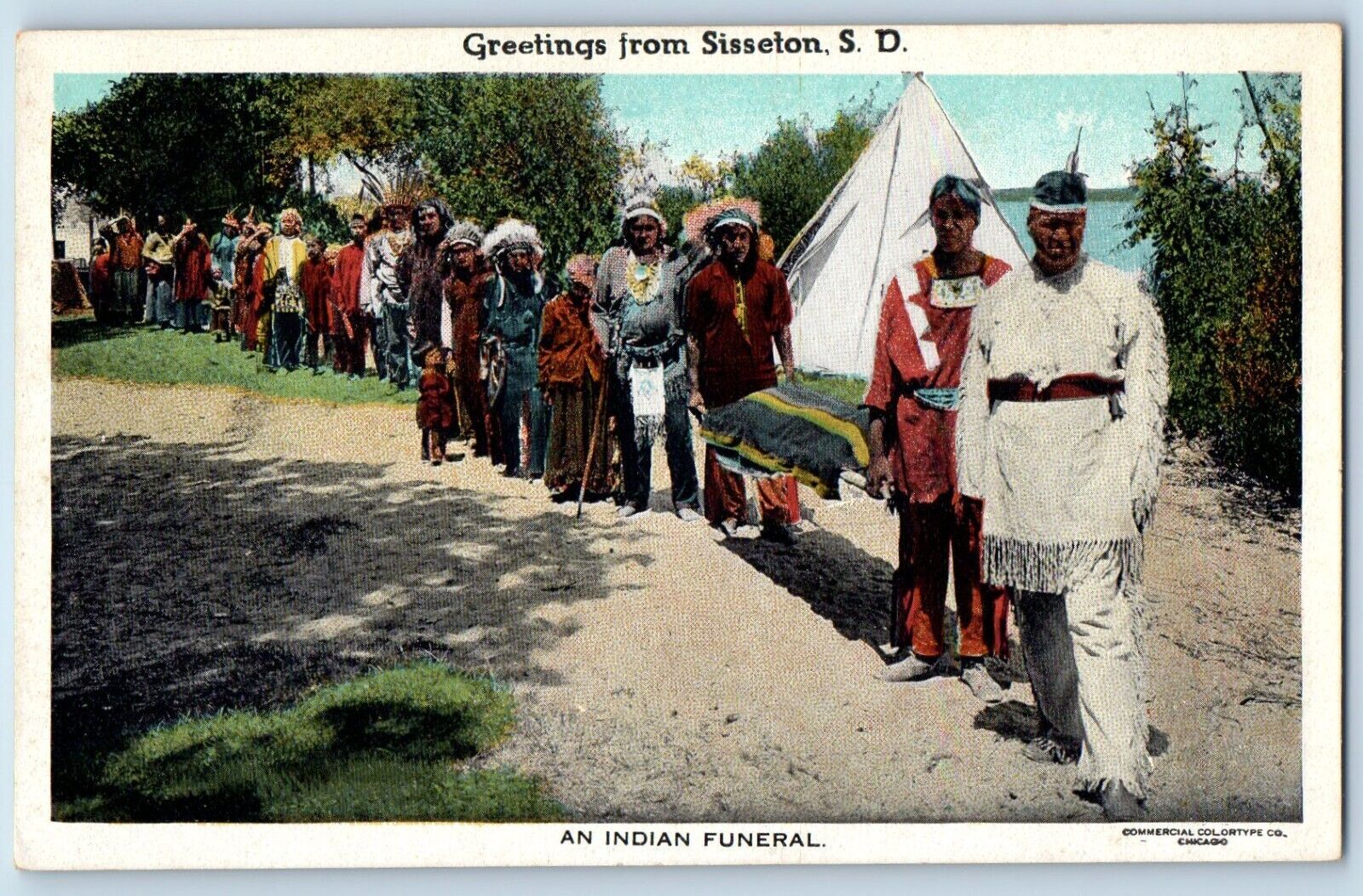 South Dakota SD Postcard Greetings From Sisseton An Indian Funeral Vintage