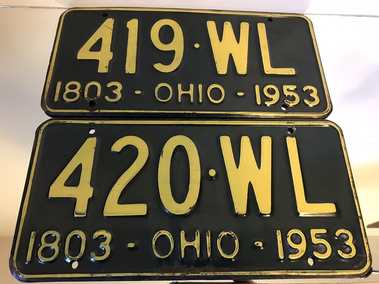 Sequential Sesquicentennial  1953 Ohio Plates 420 419 Amazing Condition Rare