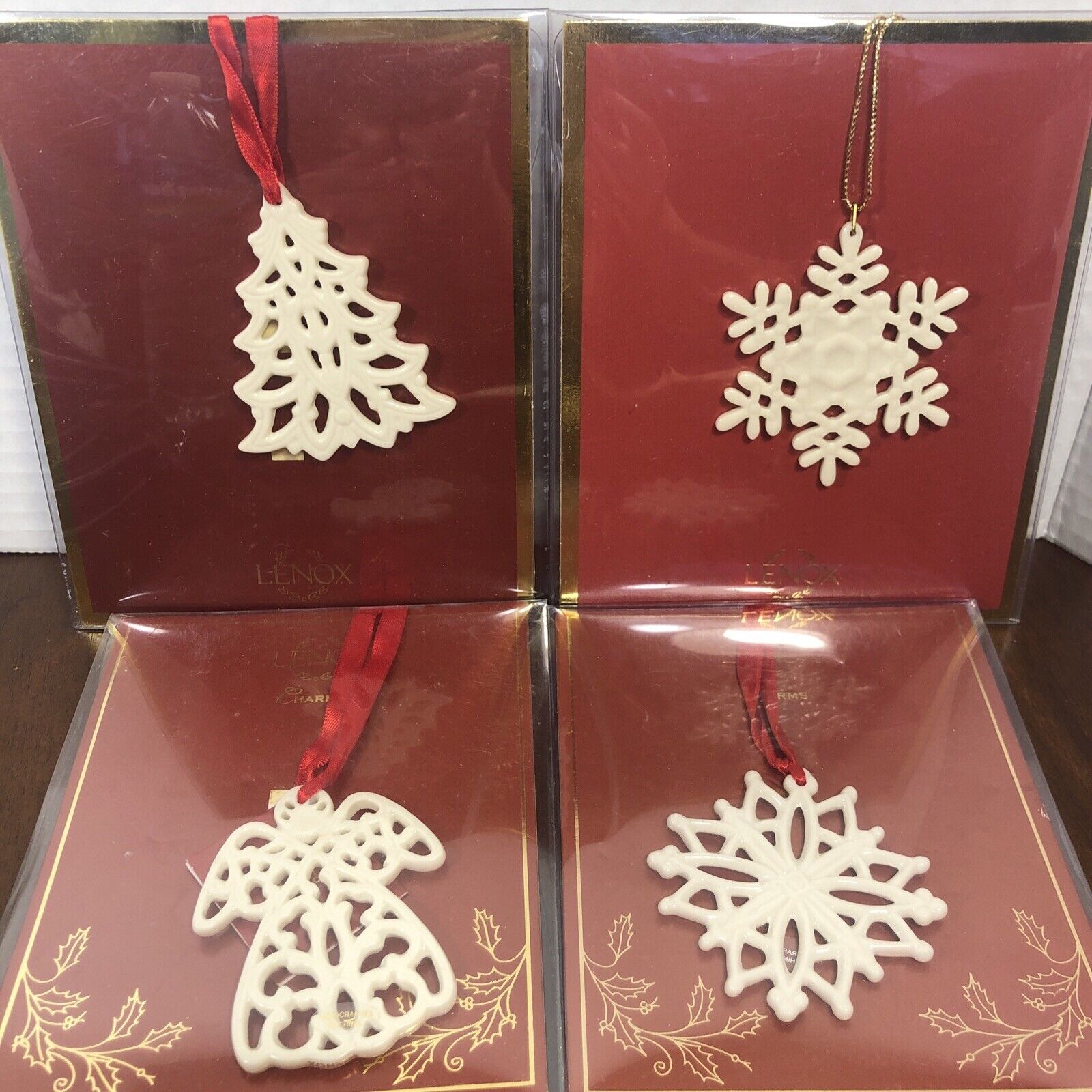 Lot Of 4 LENOX Ornaments   Snowflakes Angel Christmas Tree Pierced Charms Tags