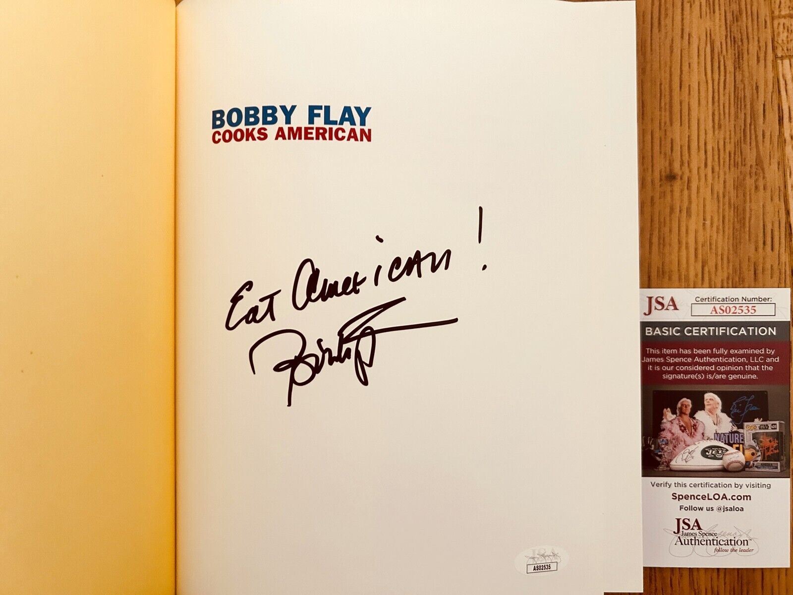 Bobby Flay signed Cooks American hardcover cookbook inscribed Eat American JSA