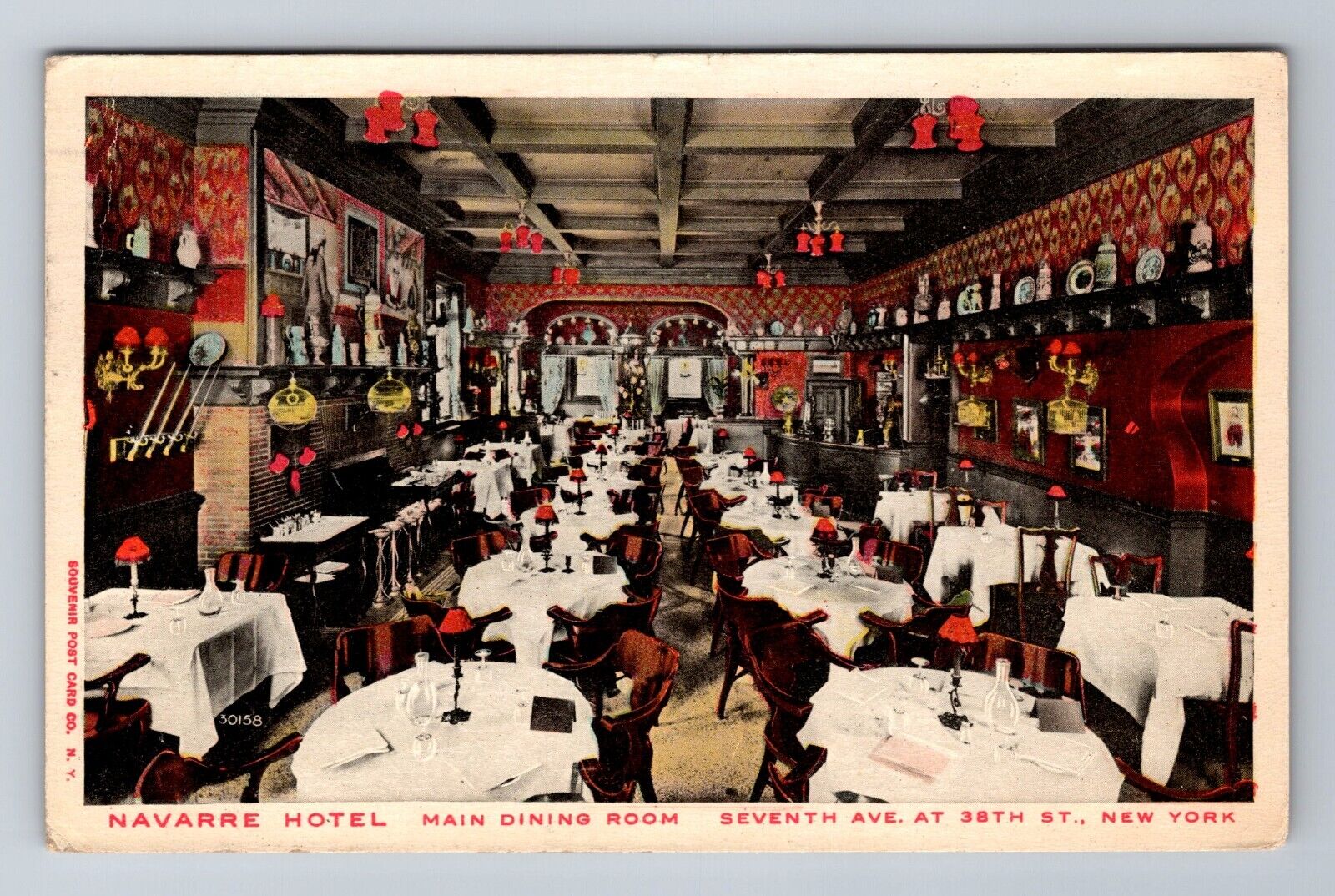 New York City NY, Dining Room Interior at Navarre Hotel, c1910 Vintage Postcard
