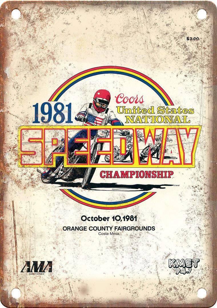 1981 United States National Speedway Reproduction Metal Sign A1091