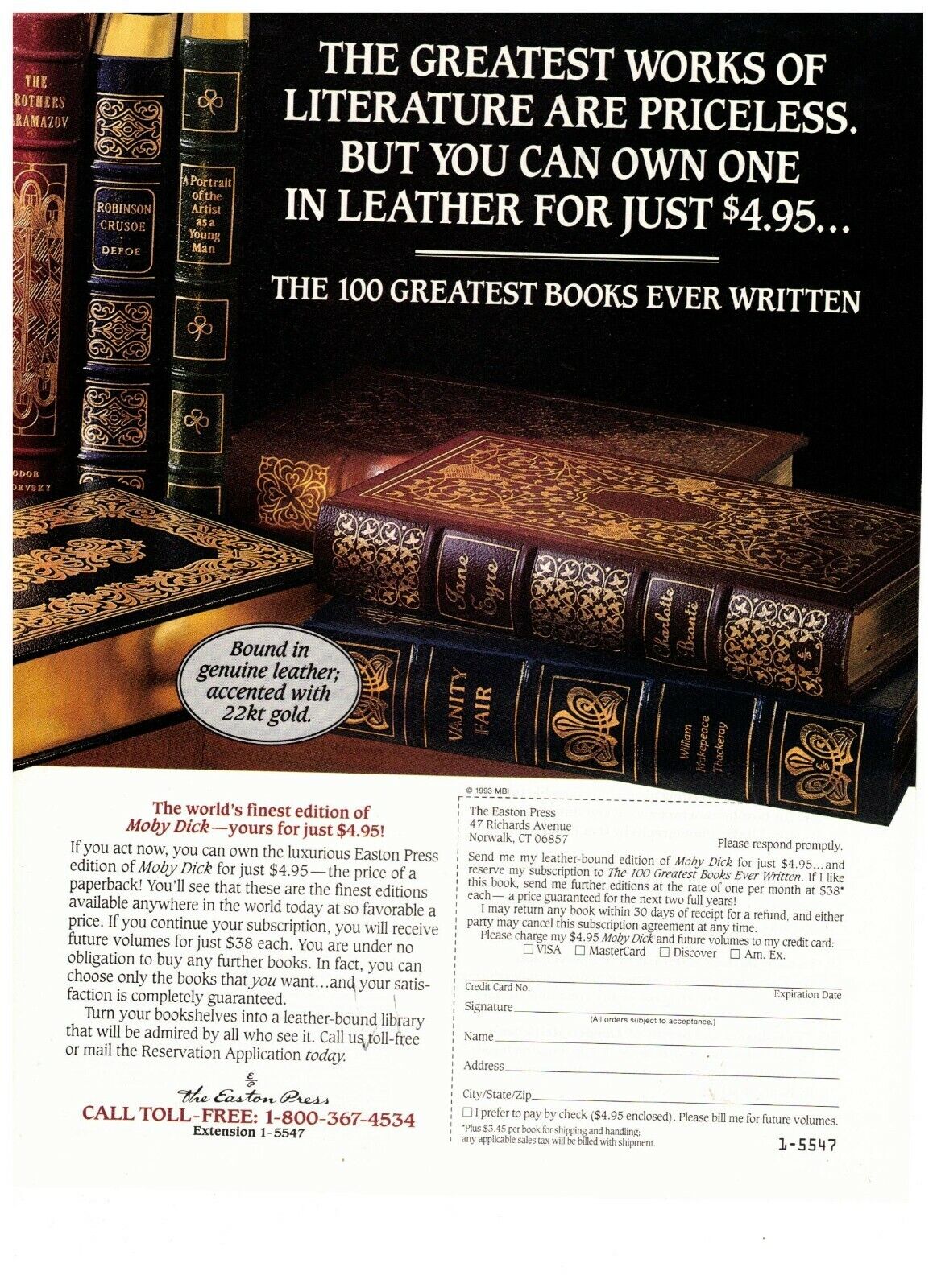 The Easton Press Greatest Works of Literature Mail Order Vintage 1995 Print Ad