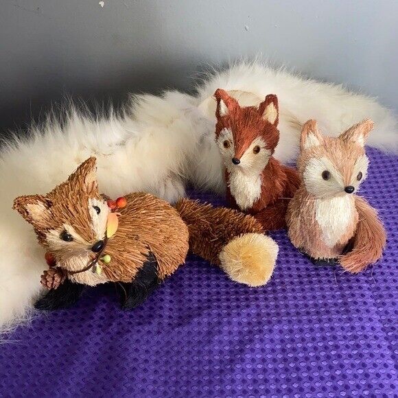 . Vintage Miniature Foxes - Set of 3 - Small Hand Crafted Fox Family Whimsical