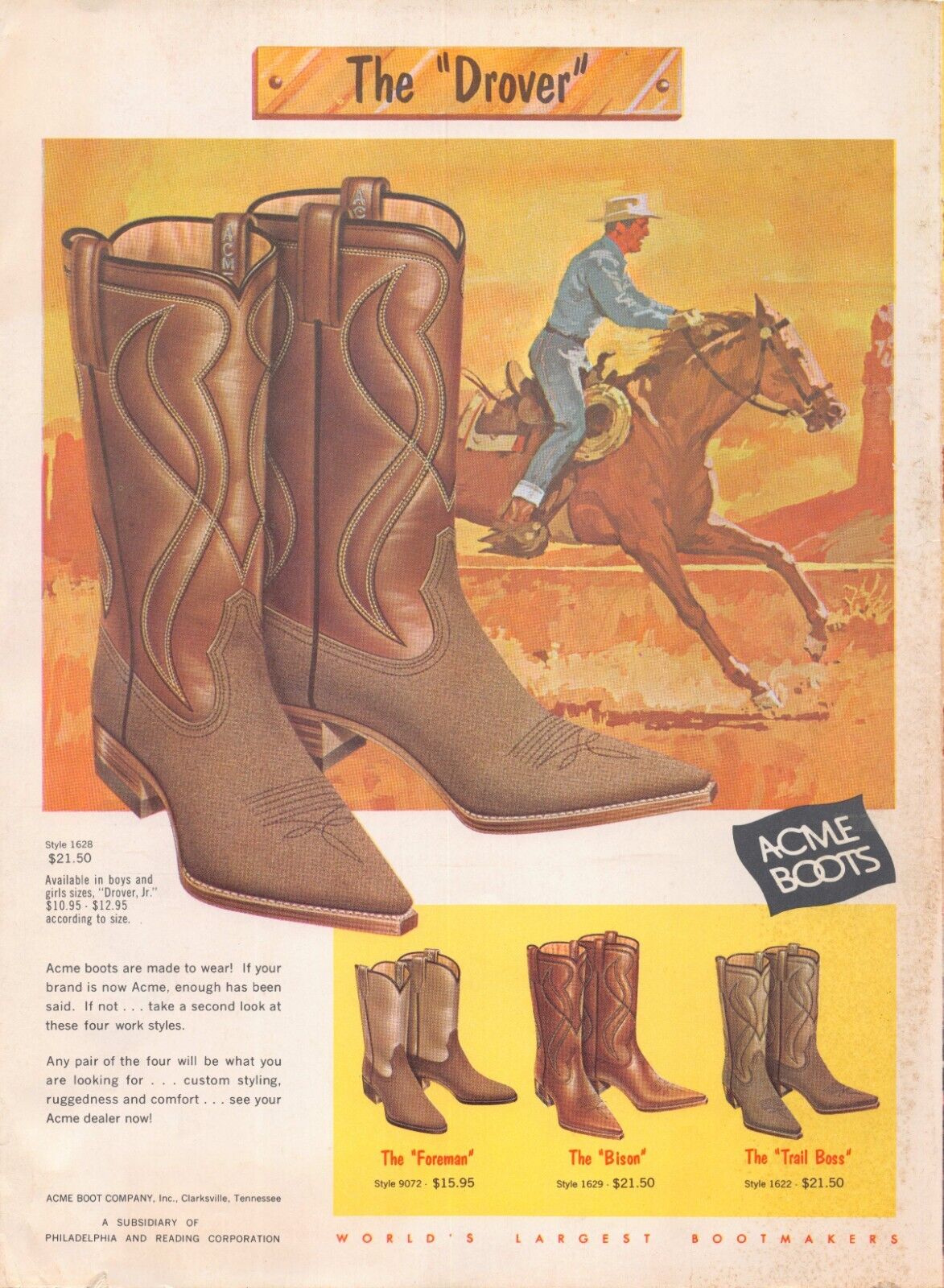 Acme Boots Montgomery County Clarksville Tennessee Vintage Magazine Print Ad