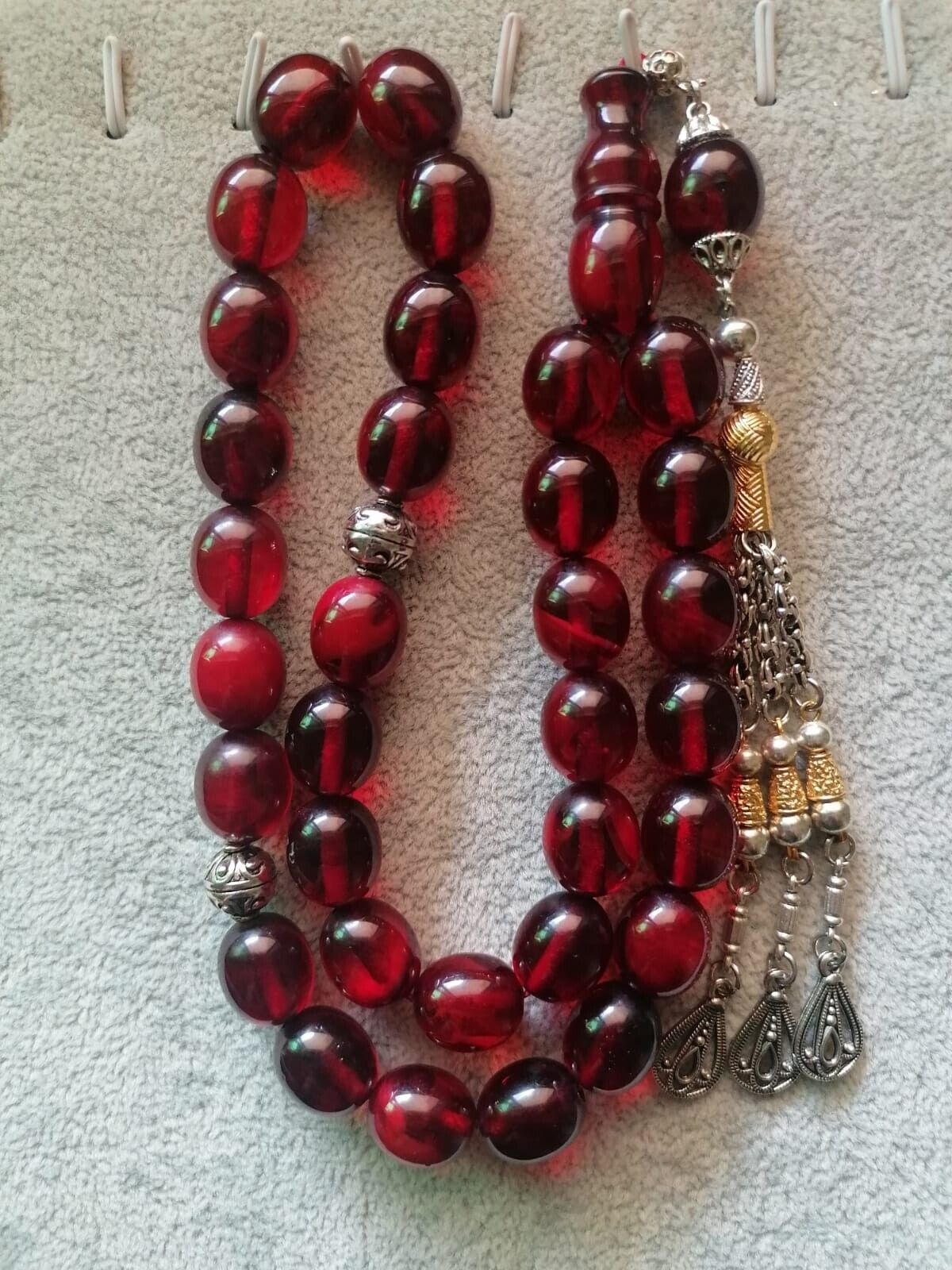 Red German Sandalus Cherry Amber Bakelite 33 Prayer Beads Tesbih Misbaha Rosary