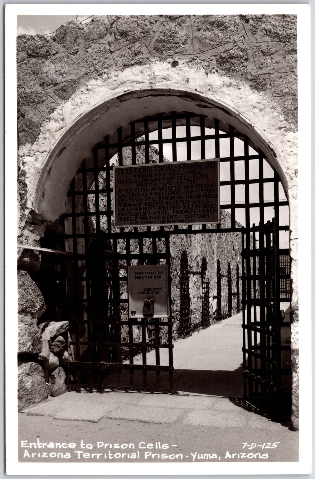 Entrance Prison Cells Yuma Arizona Territorial Prison Real Photo RPPC Postcard