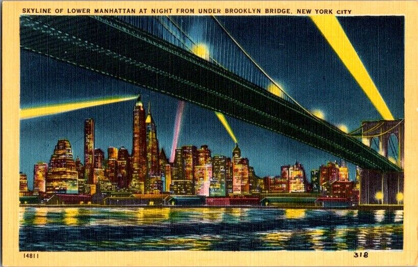 Postcard Skyline Lower Manhattan Brooklyn Bridge New York City NY New York K-677