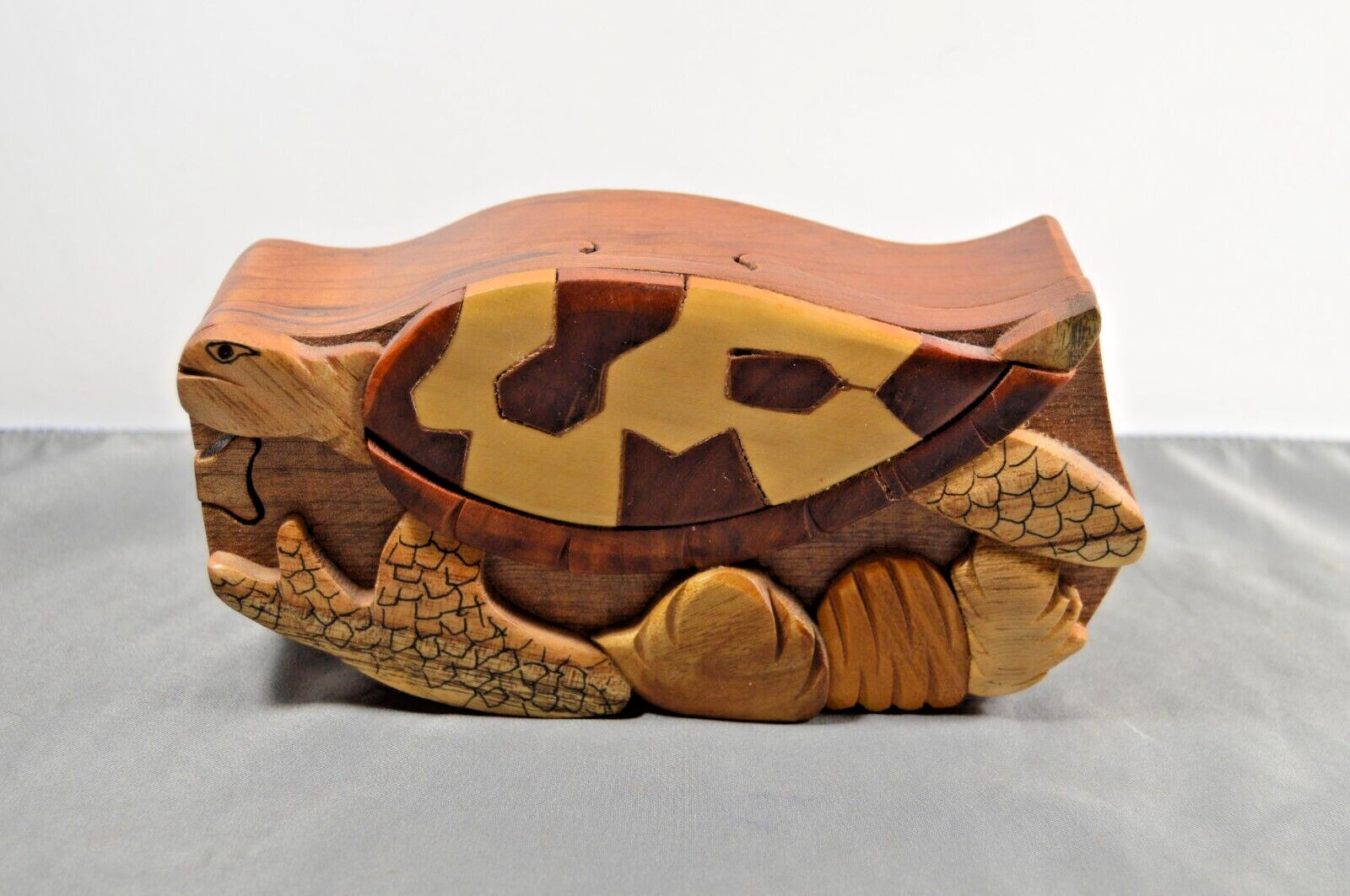 Vintage Wooden Turtle Puzzle Box Secret Treasure Box