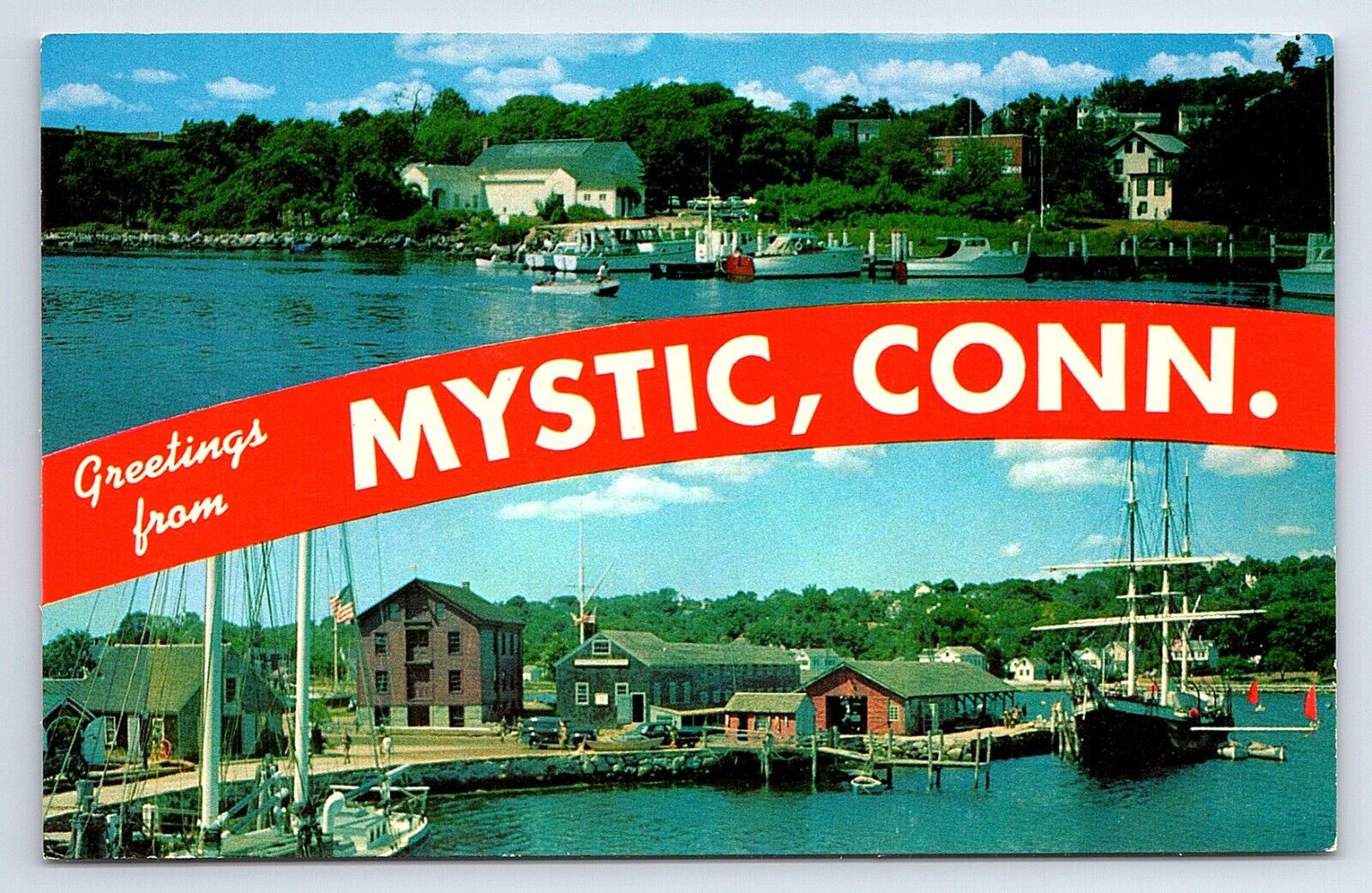 Postcard Greetings from Mystic Connecticut CT MultiView Large Letter