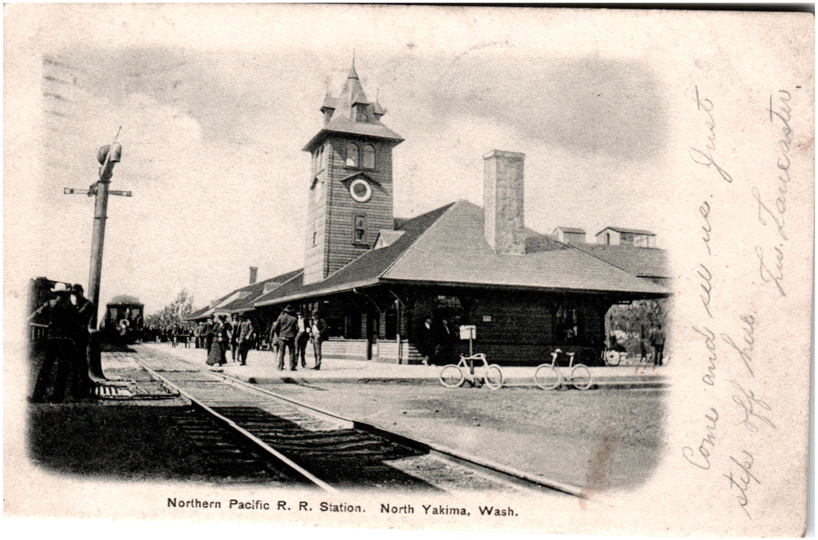 Postcard RPPC 1906 Southern Pacific Railroad Train Station in North Yakima, WA