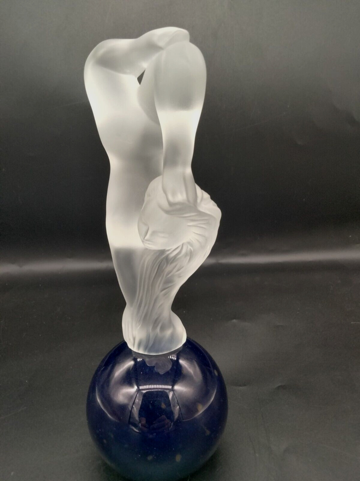 Daum Art Glass Crystal Pate-De-Verre Nude Female Acrobat on Dark Blue Glass Ball
