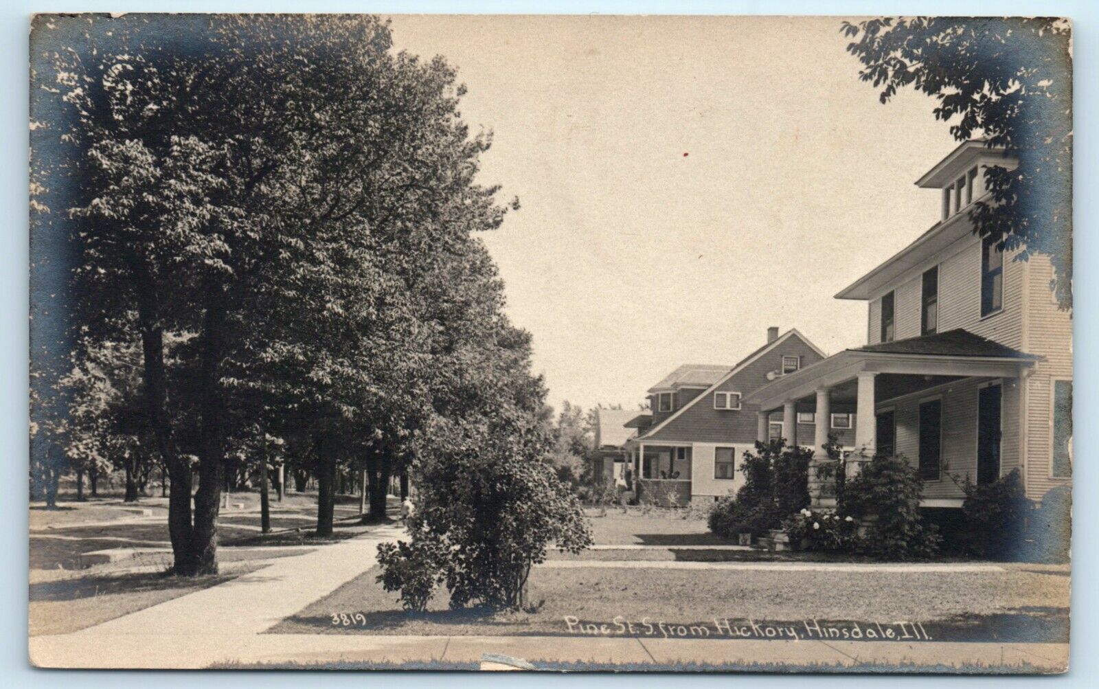 POSTCARD Pine Street South from Hickory Hinsdale Illinois RPPC Front Porches 