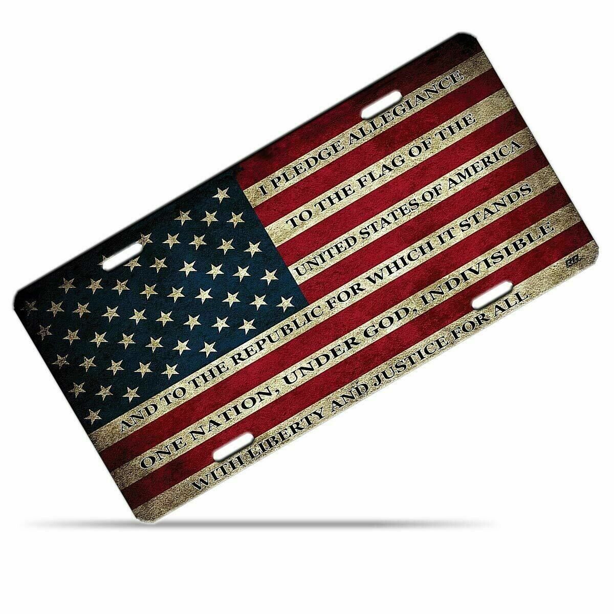 Zone Tech USA Flag License Plate American Patriotic Pledge of Allegiance Steel