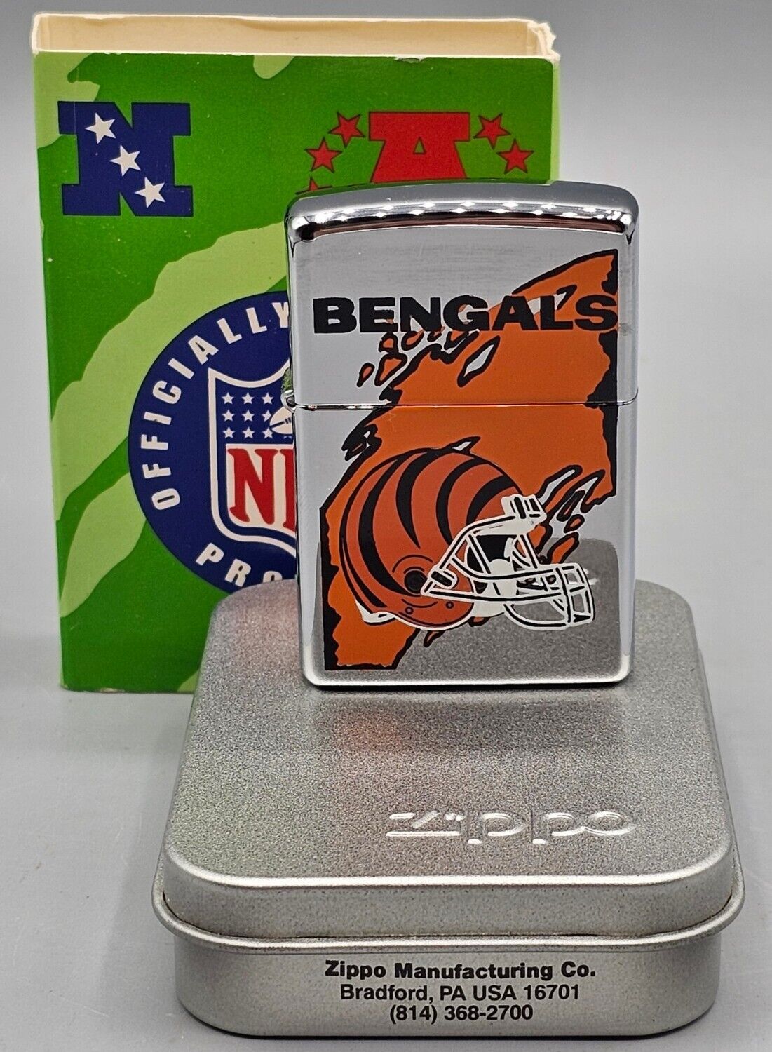 VINTAGE 1997 NFL Cincinnati BENGALS Chrome Zippo Lighter #459 - NEW in PACKAGE 