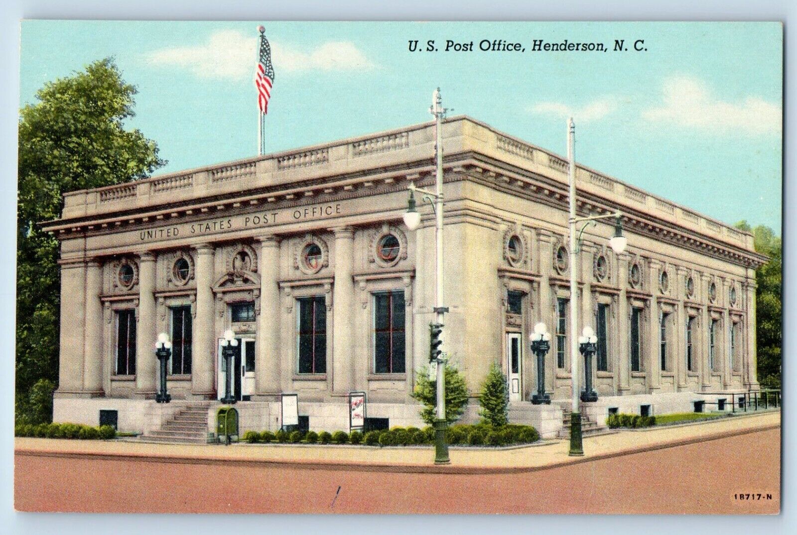 Henderson North Carolina NC Postcard United States Post Office Building Exterior