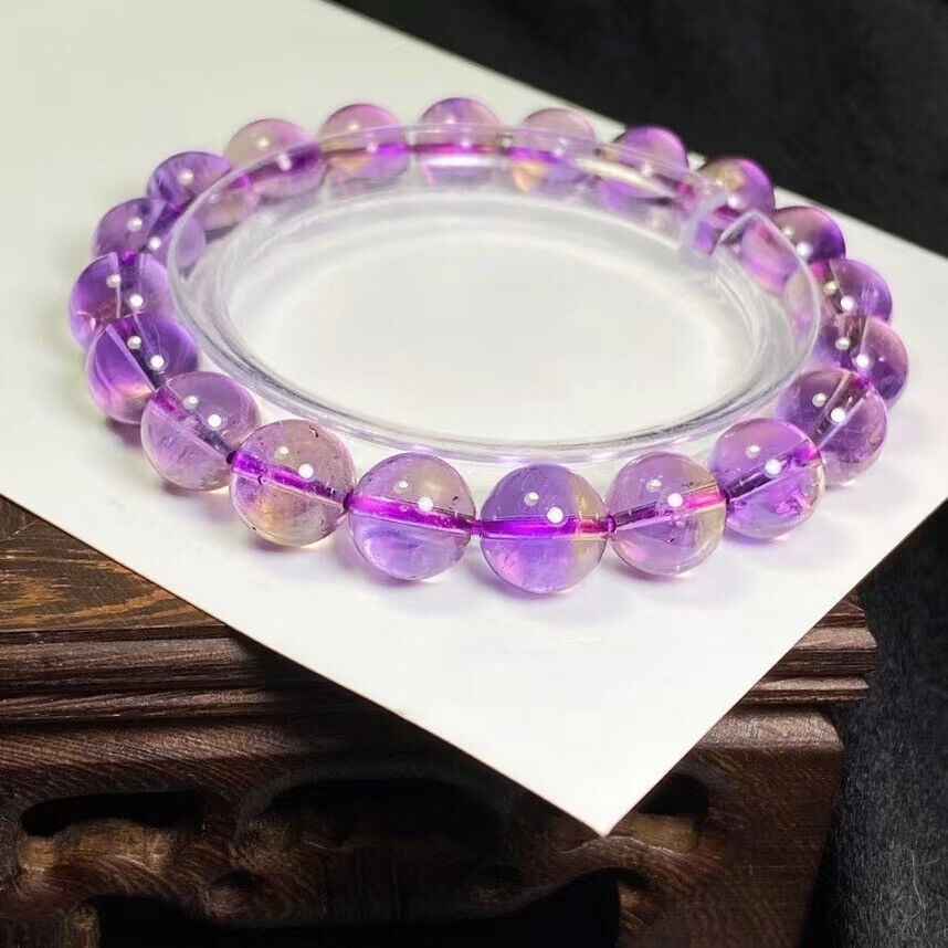 9.8mm Natural Ametrine Purple Yellow Crystal Round Beads Bracelet AAAAA