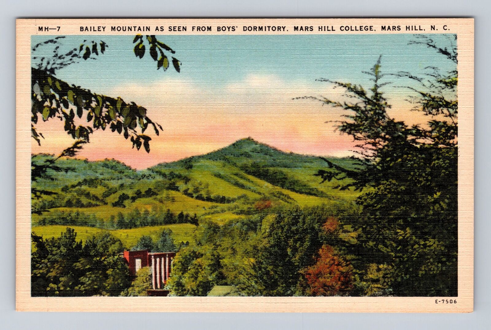 Mars Hill NC-North Carolina, Bailey Mountain, Antique, Vintage Souvenir Postcard