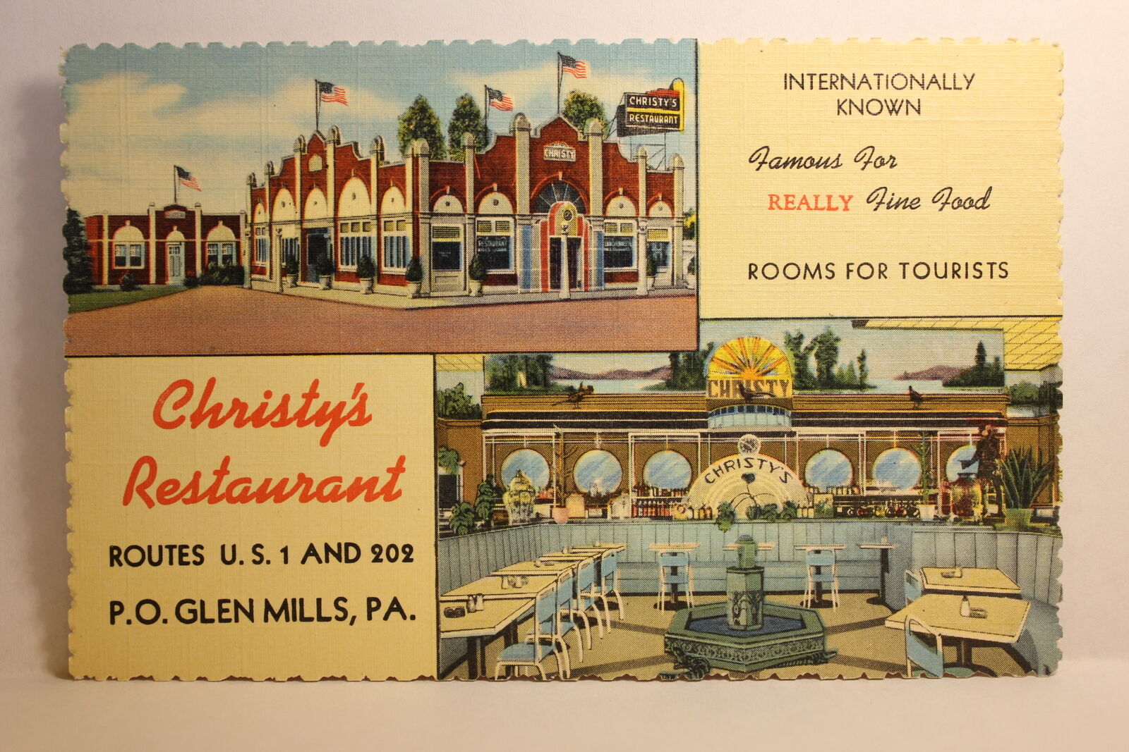 Postcard Christy\'s Restaurant Routes US 1 And 202 Glen Mills PA V17