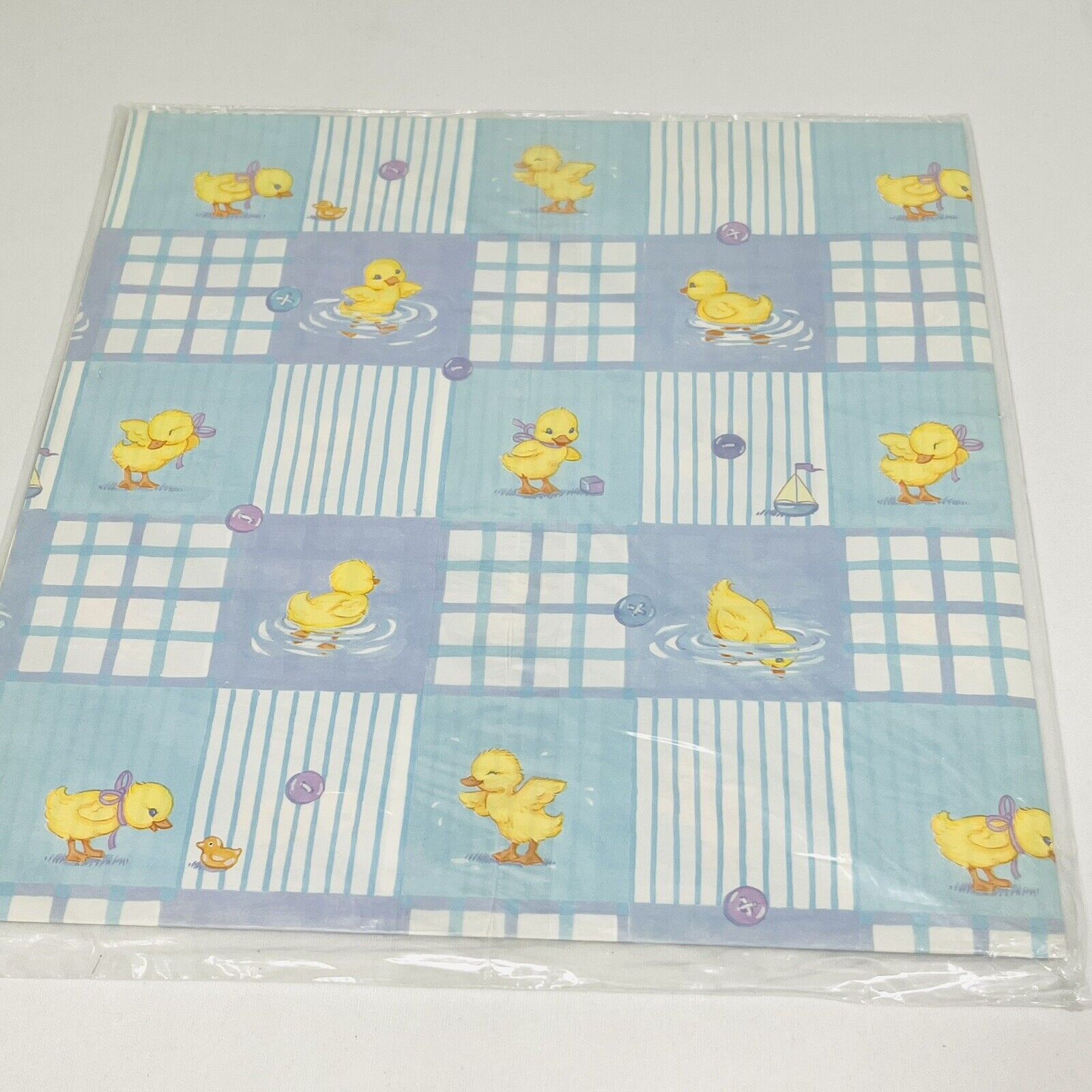 Vintage Baby Gift Wrap Blue Yellow Anthropomorphic Chicks Baby Shower NOS