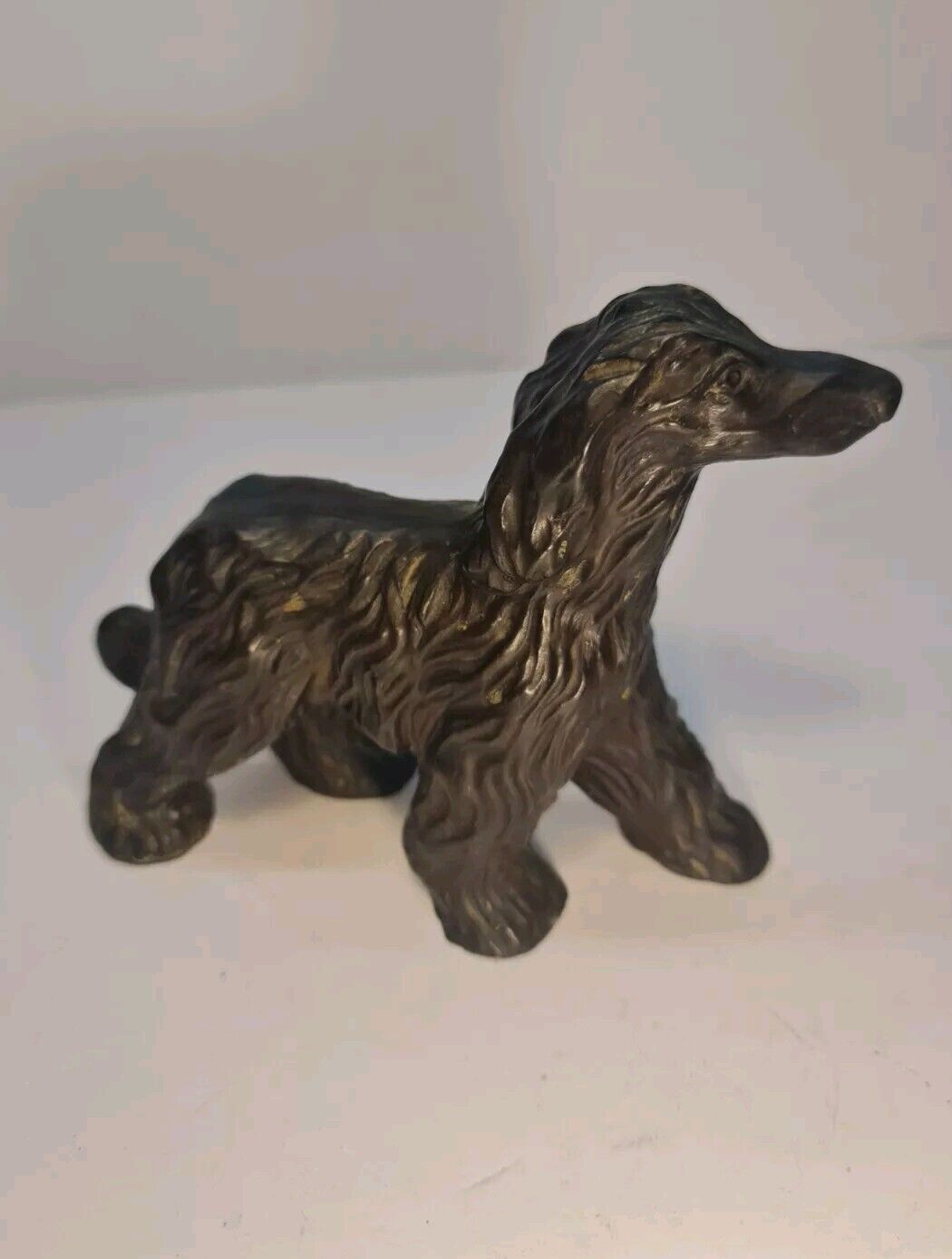 Vintage Heavy Black Resin Dog Figure - Afghan Hound ~ 5.5 x 15 x 12.3 cm, ~ 445g