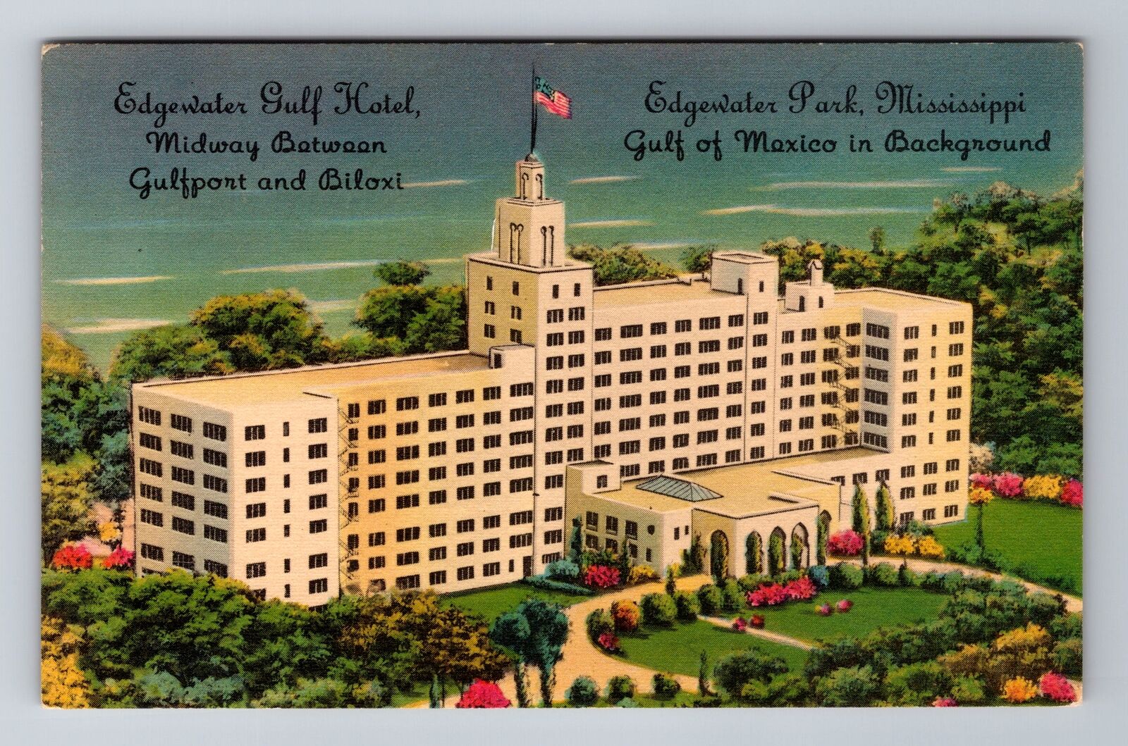 Edgewater Park MS-Mississippi, Edgewater Gulf Hotel, Advertise Vintage Postcard