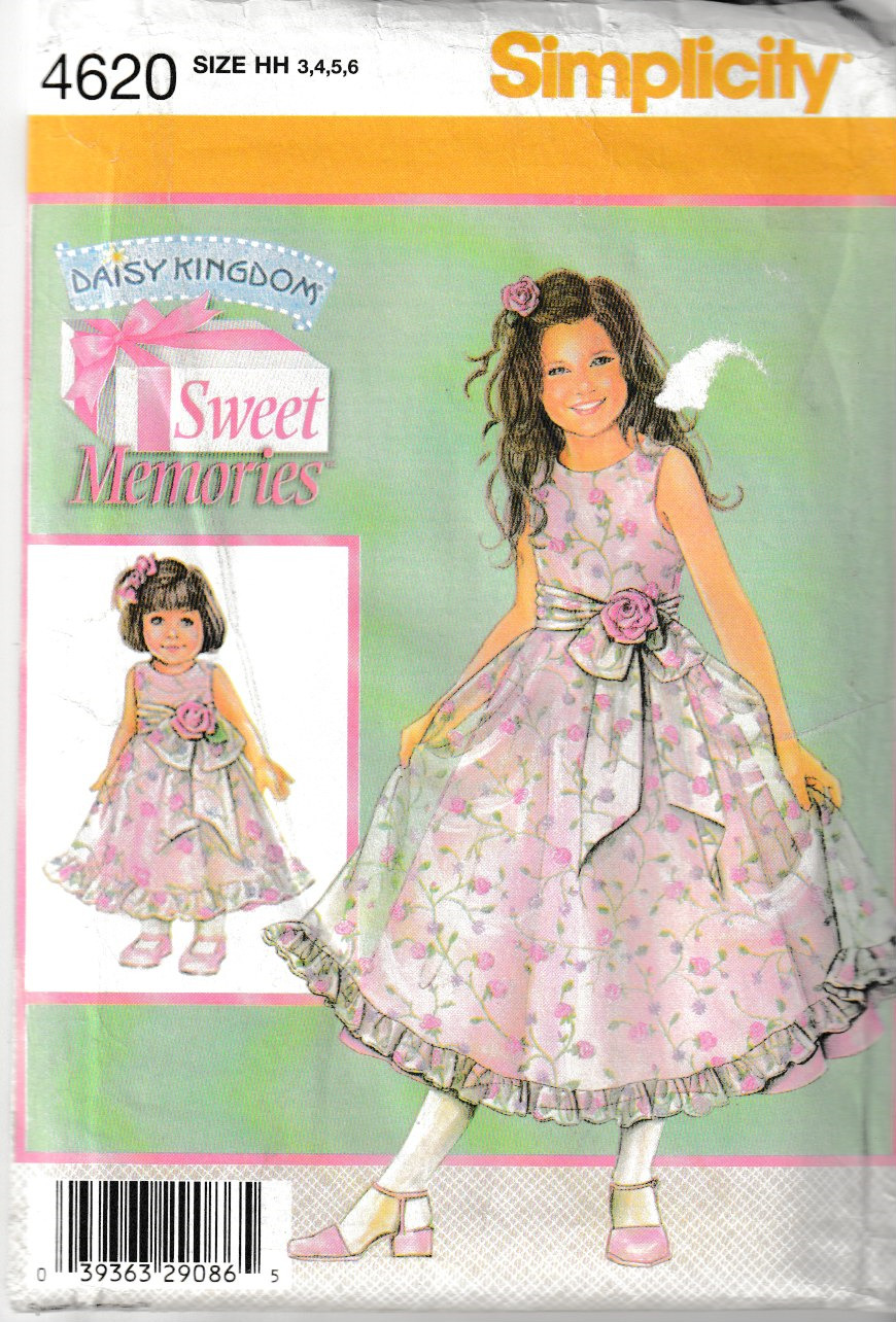Simplicity Pattern 4620 Girls Daisy Kingdom Dress & Doll Dress, 3-6, FF