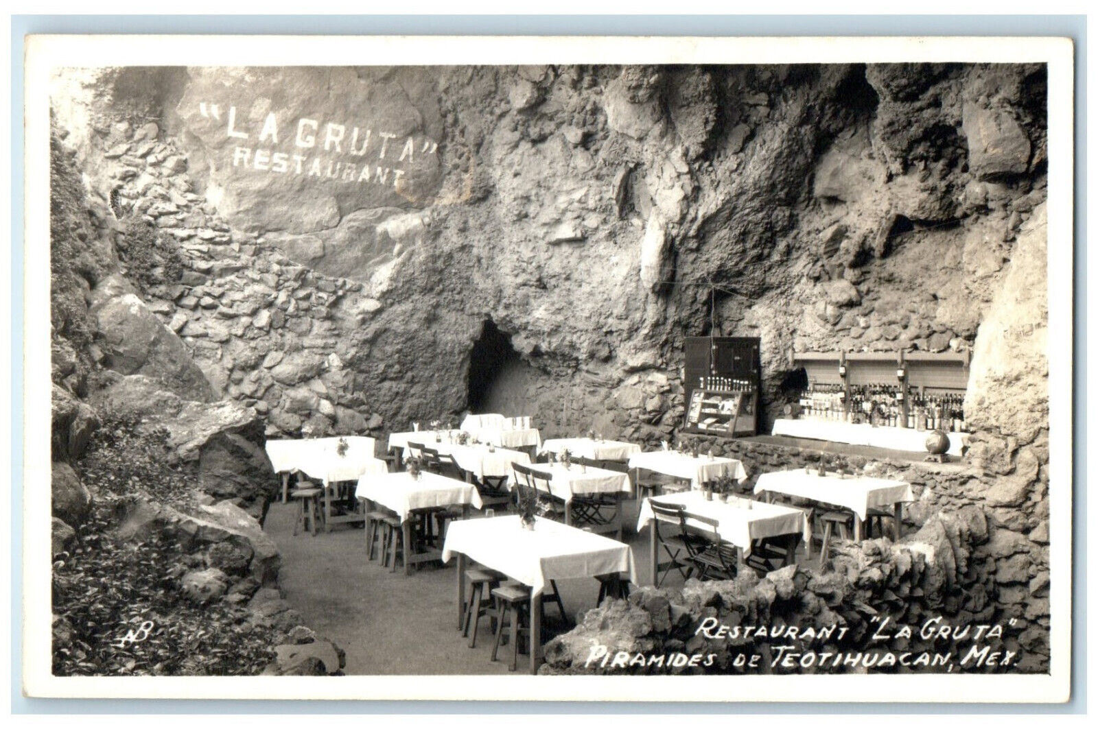 c1930's Restaurant La Gruta Piramides De Teotihuacan Mexico RPPC Photo Postcard