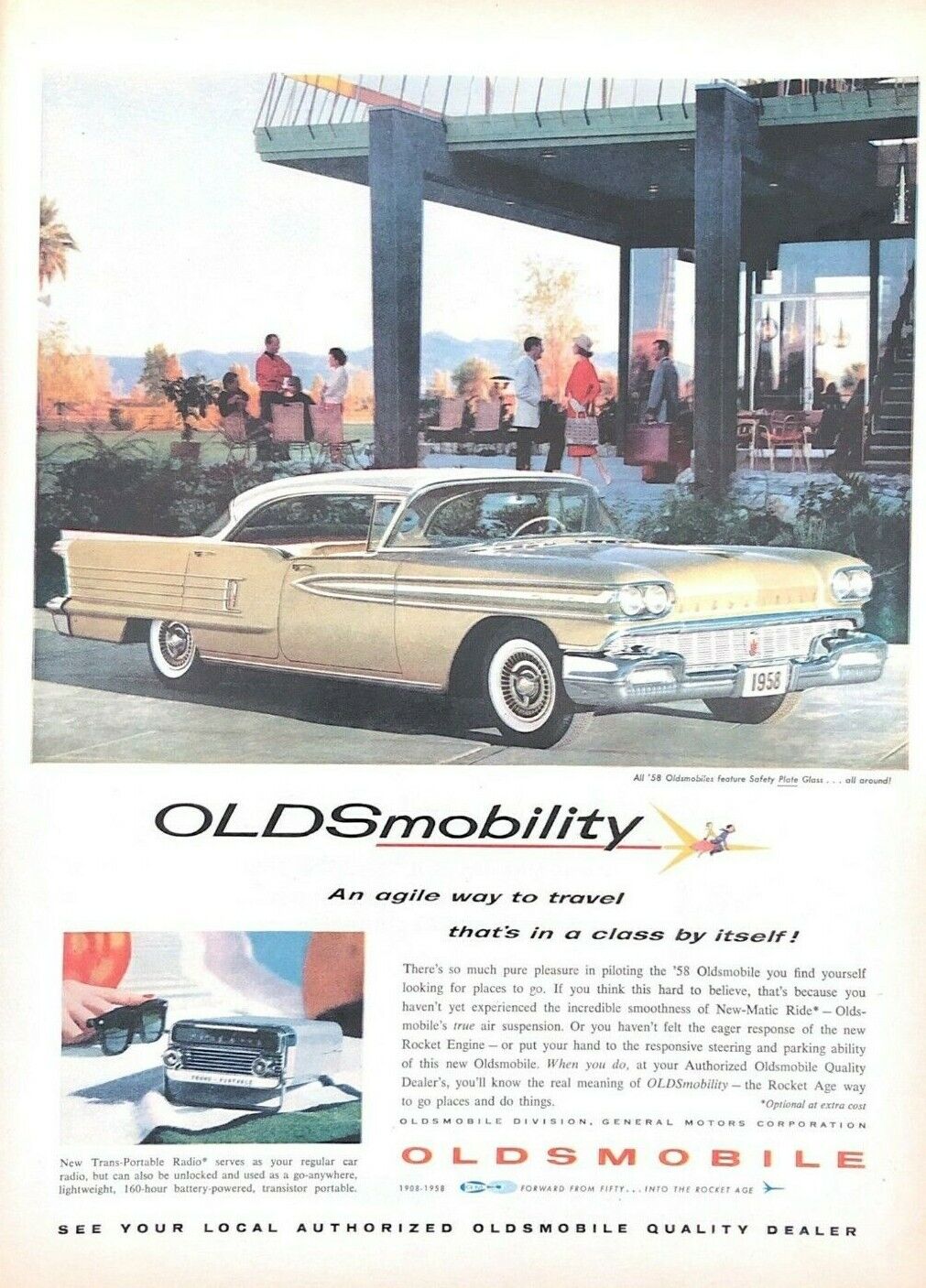 1958 Oldsmobile Automobile Car Vintage Print Ad Oldsmobility Agile Travel 
