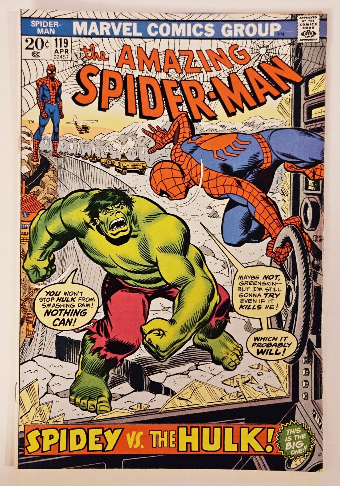 Marvel The Amazing Spider-Man #119 1973 Spidey Vs The Hulk In Great Condition