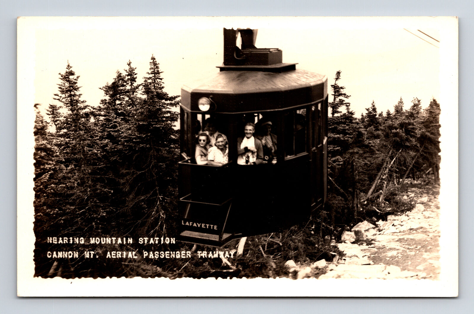 RPPC Aerial Tramway Nearing Cannon Mountain Station Franconia Notch NH Postcard