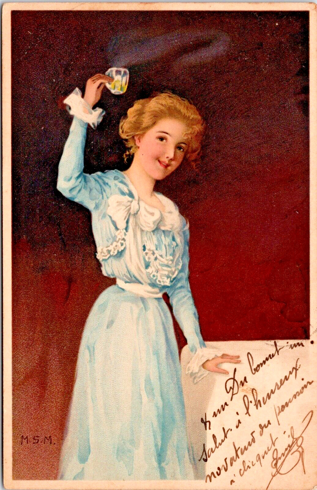 A/S Pretty Blond Hair Young Woman Blue Fashionable Dress UDB P.U.1903 Stamp Z435