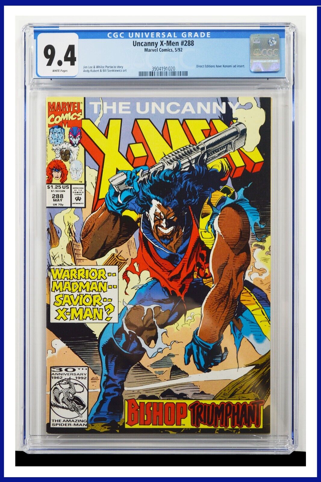 Uncanny X-Men #288 CGC Graded 9.4 Marvel May 1992 Andy Kubert Cover Comic Book.