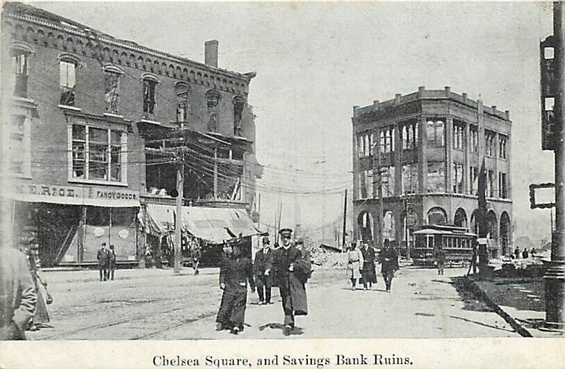MA, Chelsea, Massachusetts, Chelsea Square, Savings Bank Ruins,Metropolitan News