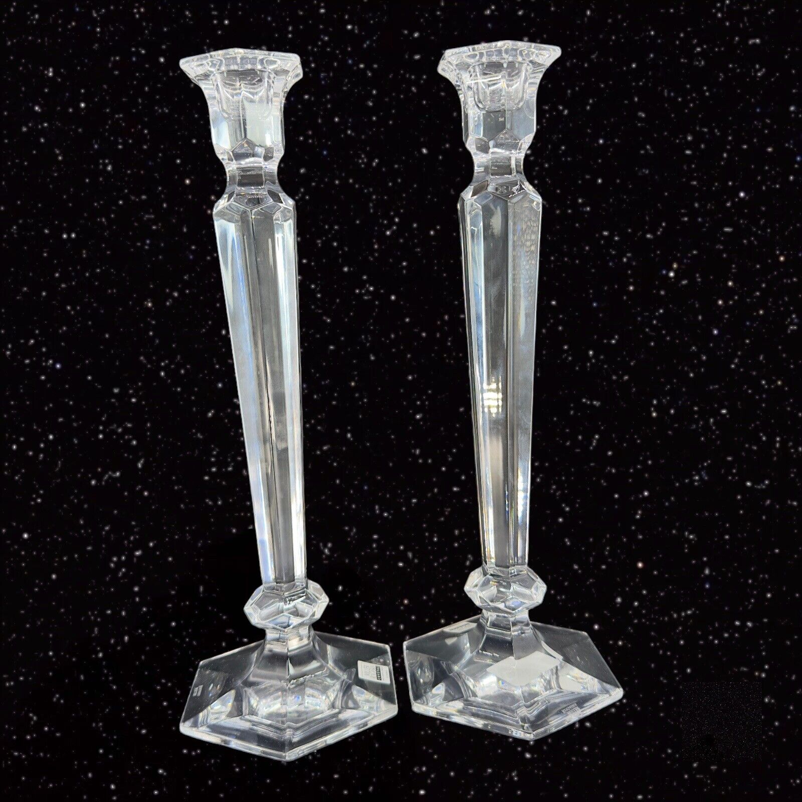 Vintage Miller Rogaska Clear Lead Crystal Candle Stick Set 2 Hand Made Slovenia