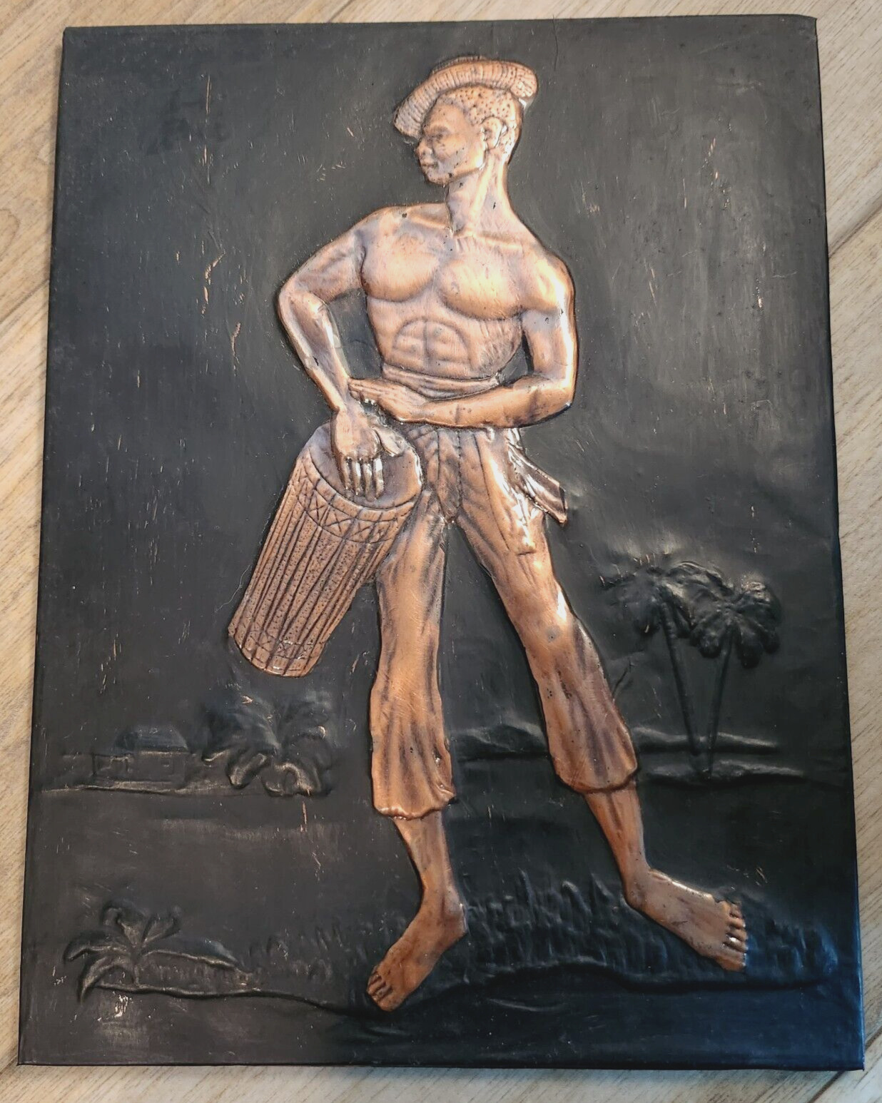 VTG Embossed Copper Relief Wall Art Of Native Drummer