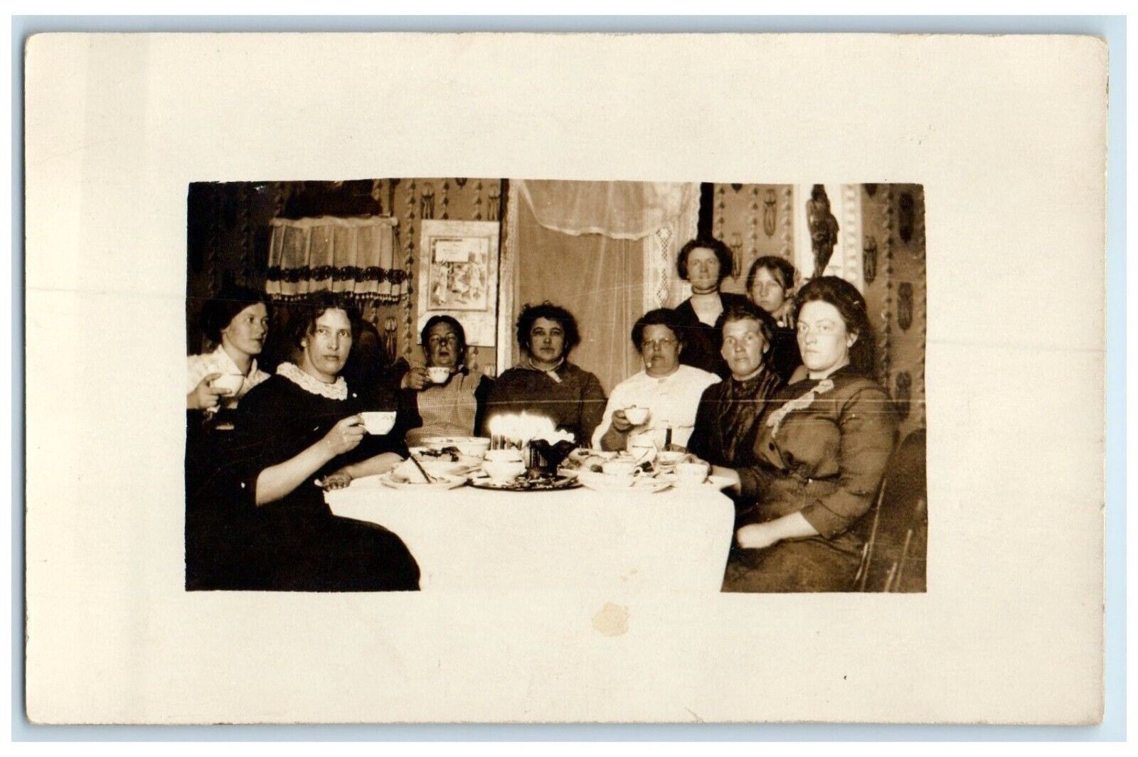 c1910's Birthday Party Cake With Lit Candles RPPC Photo Antique Postcard