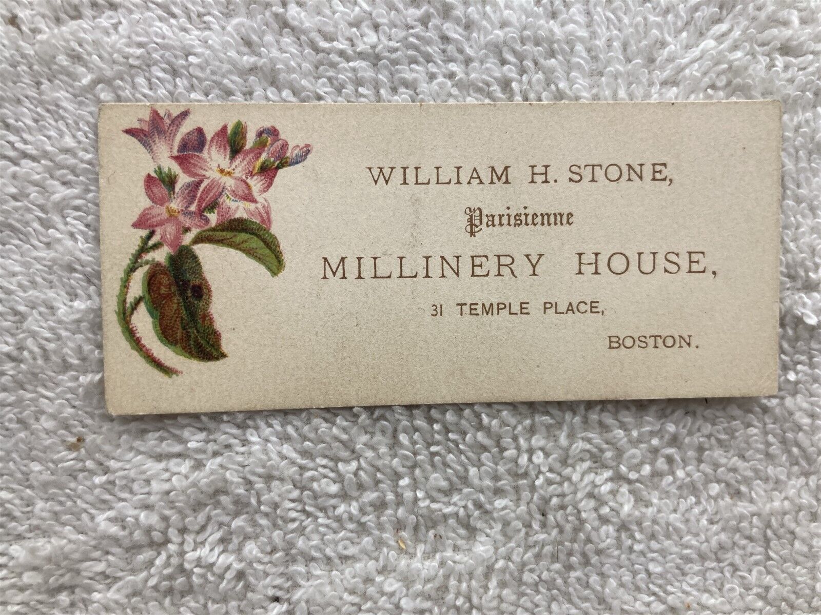 1890s 1900s 1910s William H Stone Parisienne Millinery House Boston Calling Card