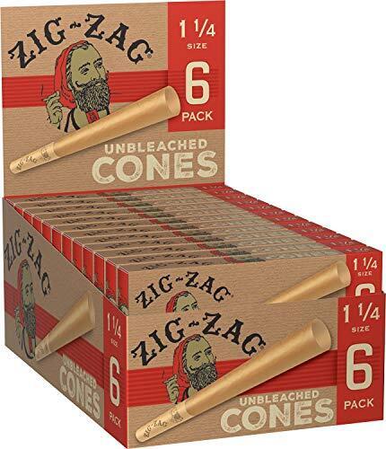 Zig-Zag Cones Unbleached Natural Fiber Pre Rolled Rolling Paper 1 & 1/4 (24 B...